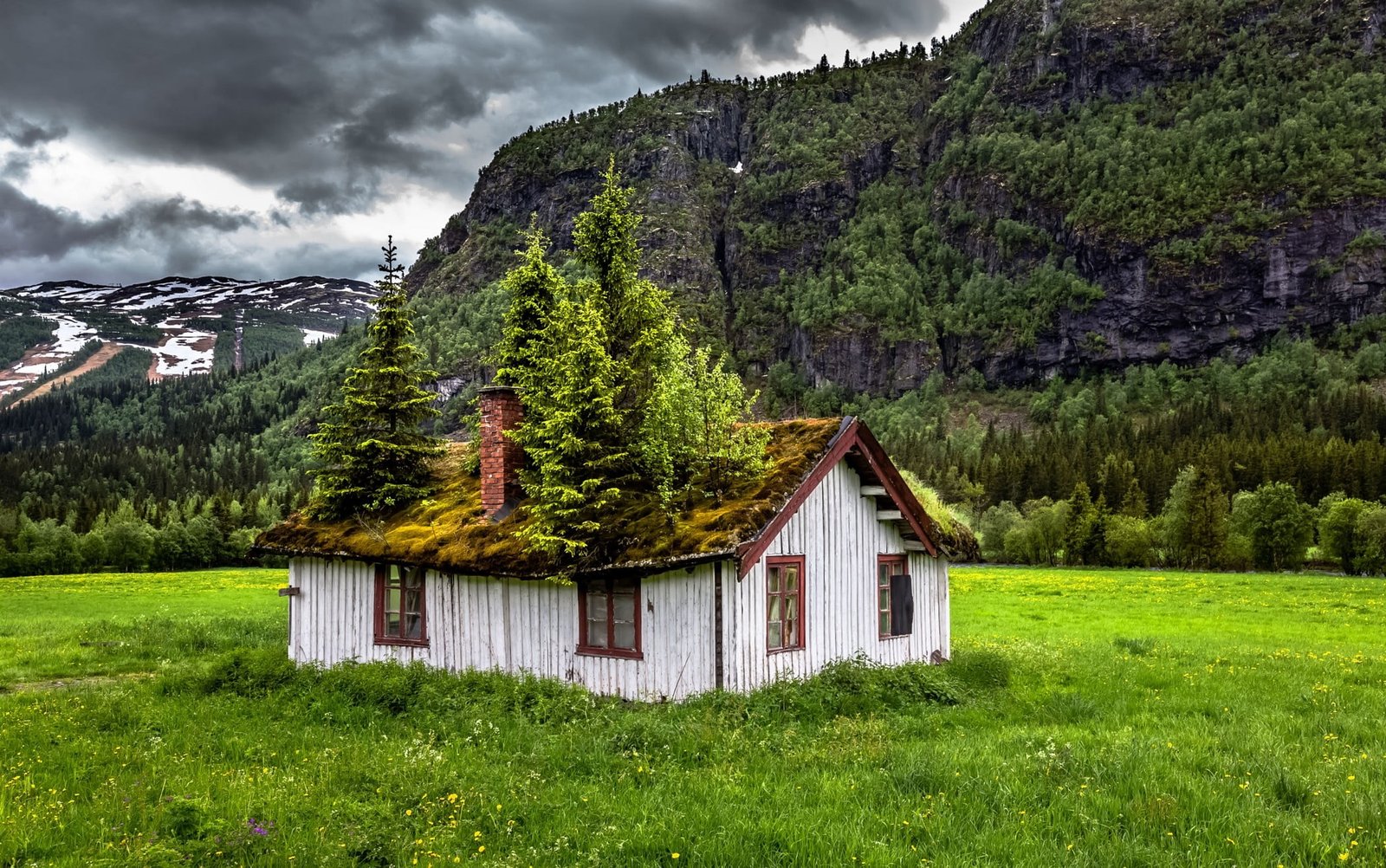 gray wooden house landscape nature summer abandoned Norway 2k