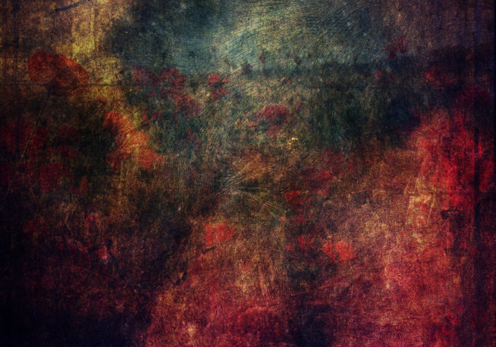 red and green abstract painting background stains dirt dark 2k