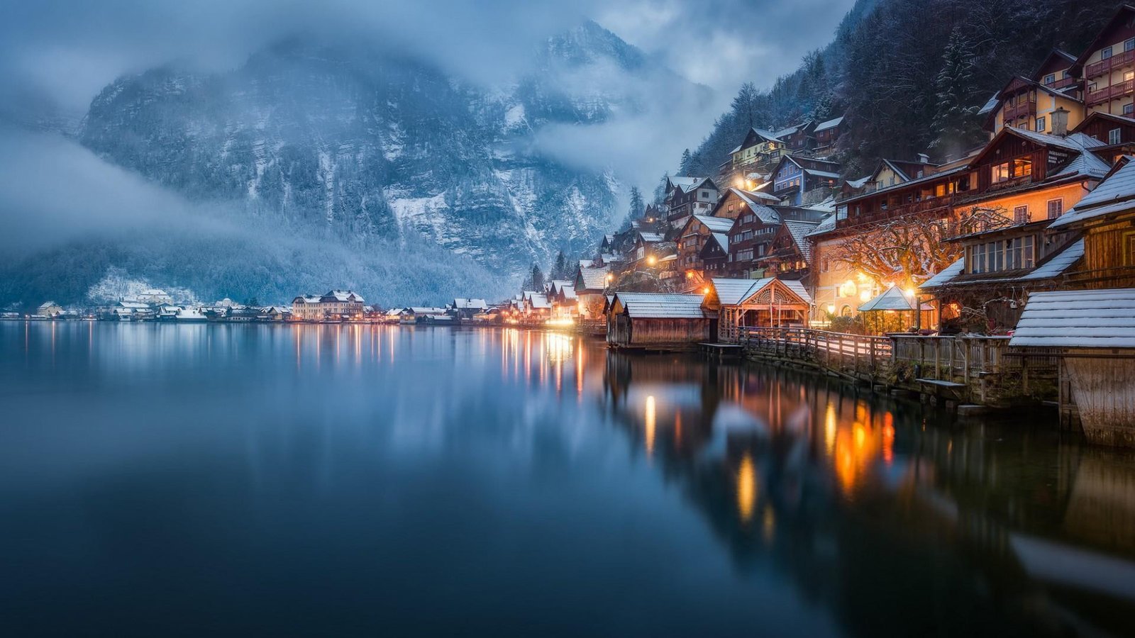Bad Goisern Hallst tter See Lake In Salzkammergut Austria Night Landscape Desktop Hd Wallpaper For Pc Tablet And Mobile 2k 4k