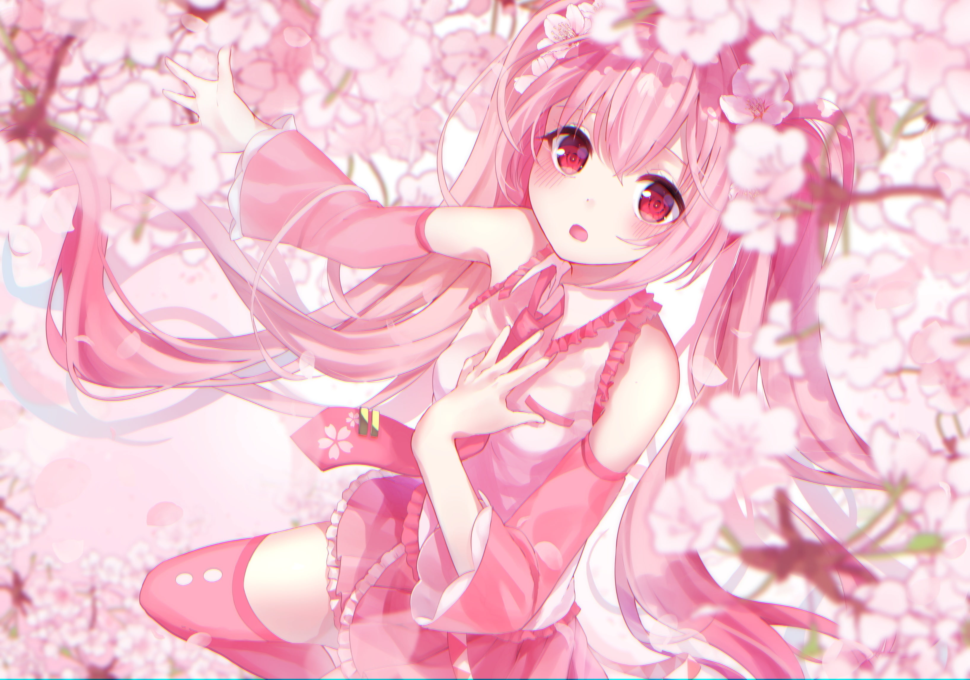 hatsune miku pink hair sakura blossom twintails vocaloid 2k