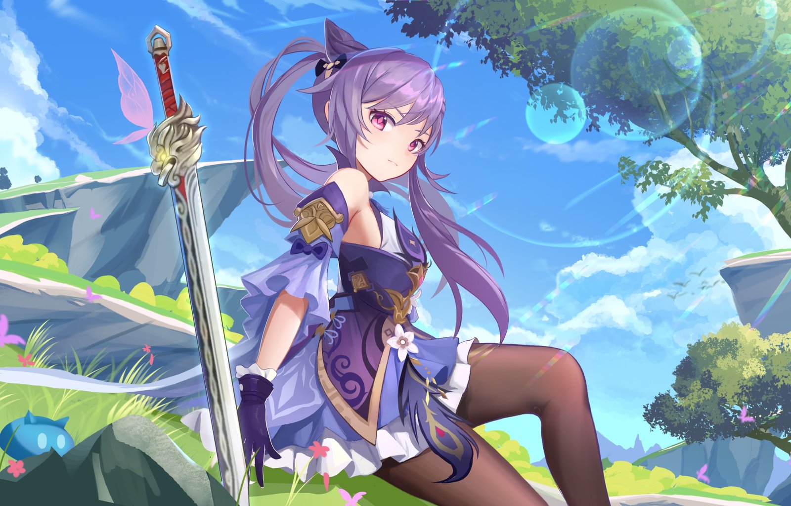 anime girls sword keqing genshin impact 2k
