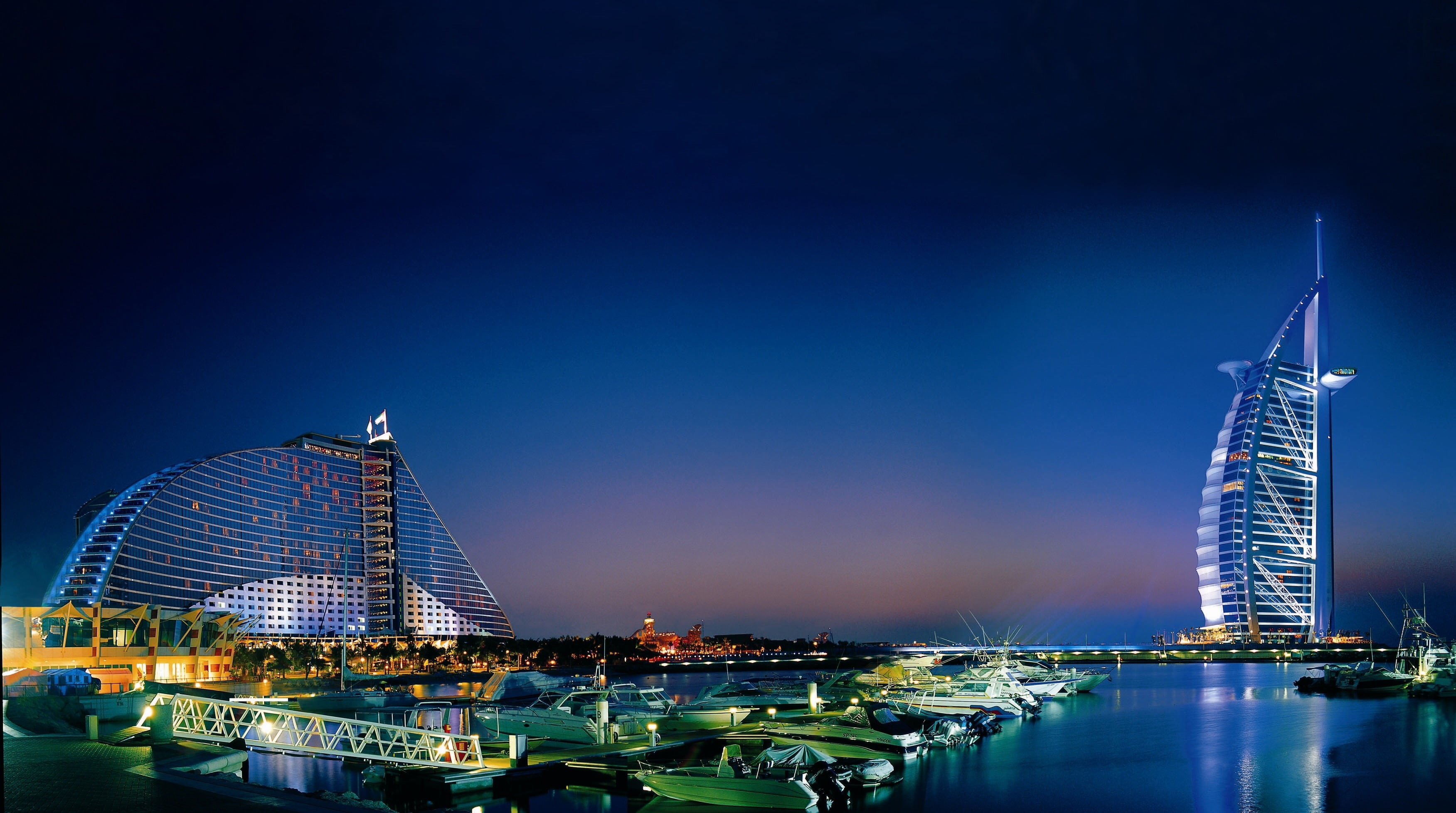 Cityscape Burj Al Arab Night Jumeirah Beach Hotel Dubai 2k 4k