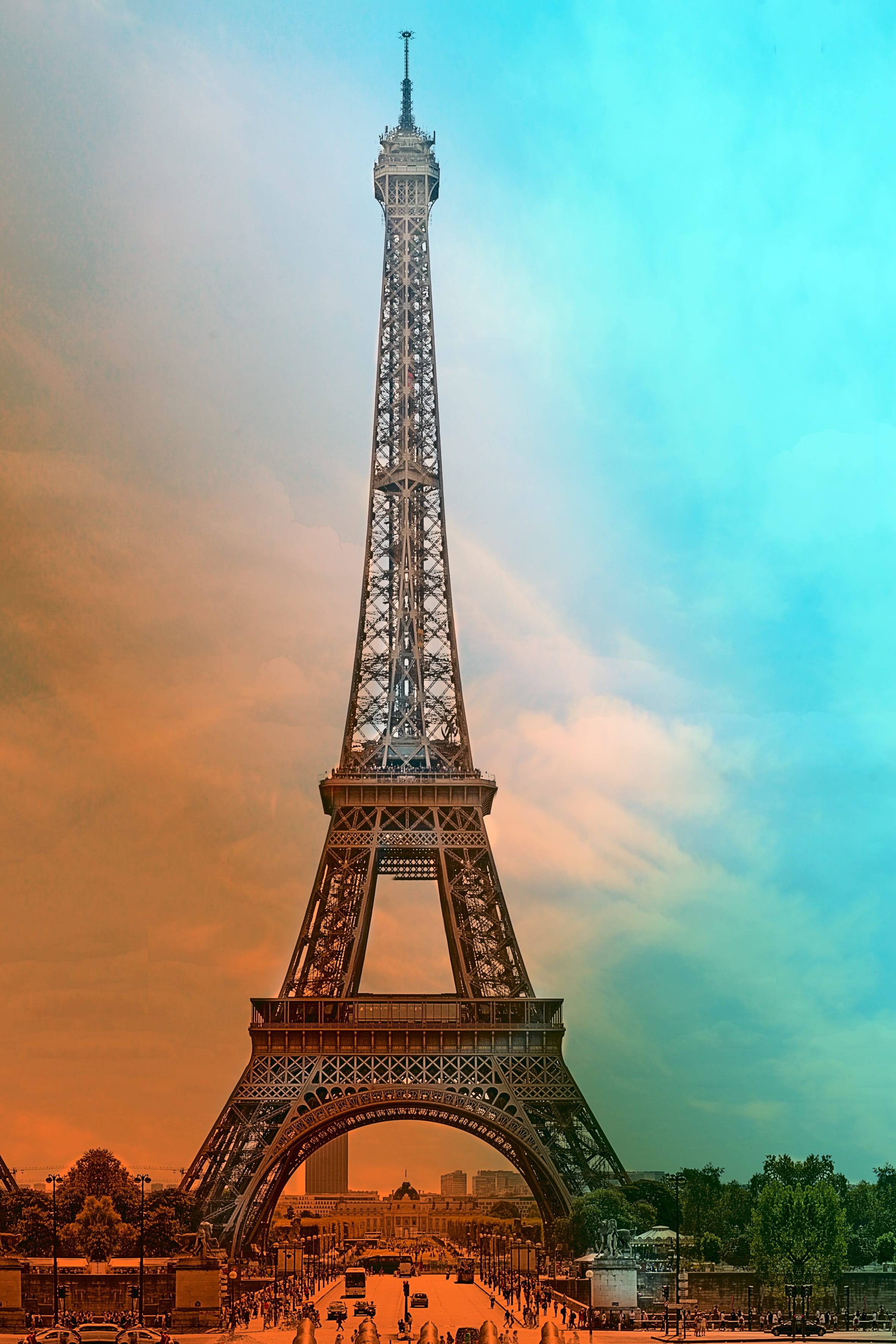 eiffel tower paris france sights sunset lockscreen wallpaper 2k