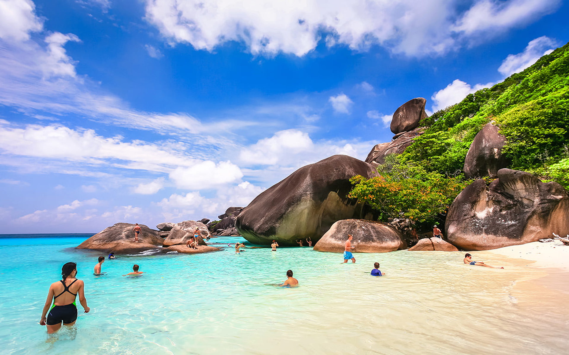 Thailand Similan Tropical Islands Blue Sky Crystal Clear Sea Sandy Beach Rocky Coast Andaman Desktop Wallpaper Hd 2k