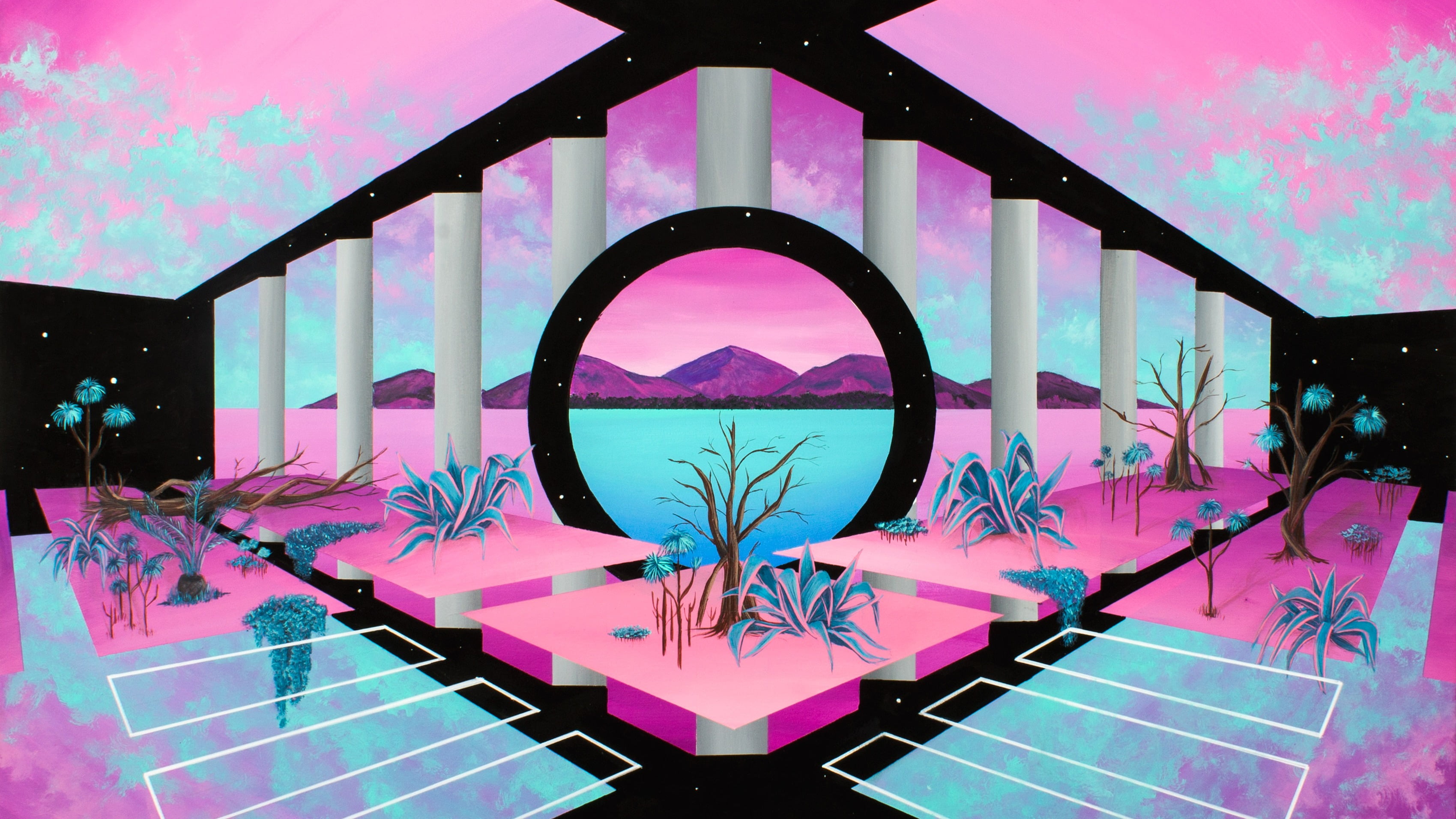 retrowave vaporwave abstract pink color digital composite 2k