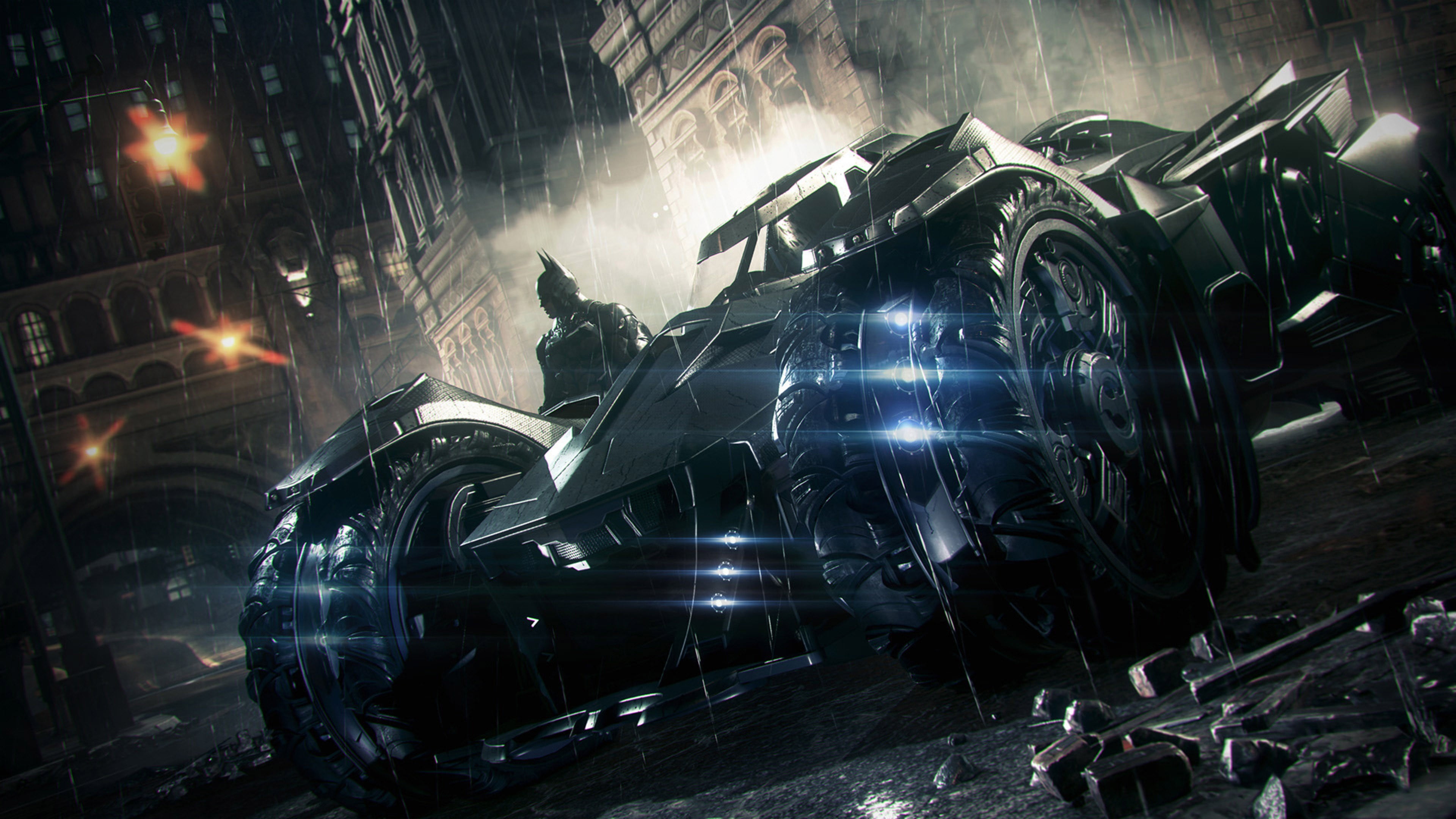 Batman with batmobile digital wallpaper Arkham Knight 2k 4k