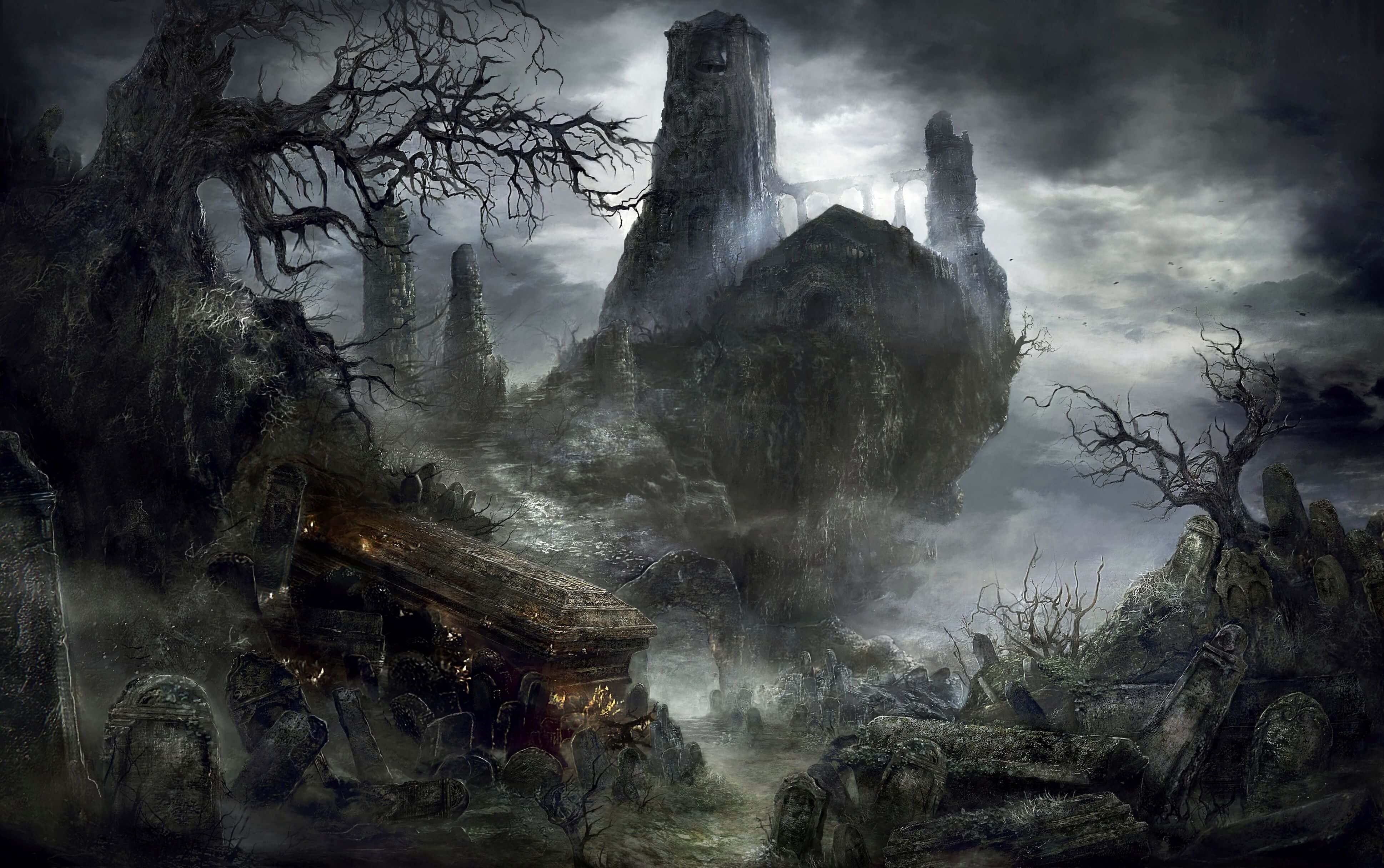 graveyard digital wallpaper Dark Souls III Gothic midevil 2k 4k