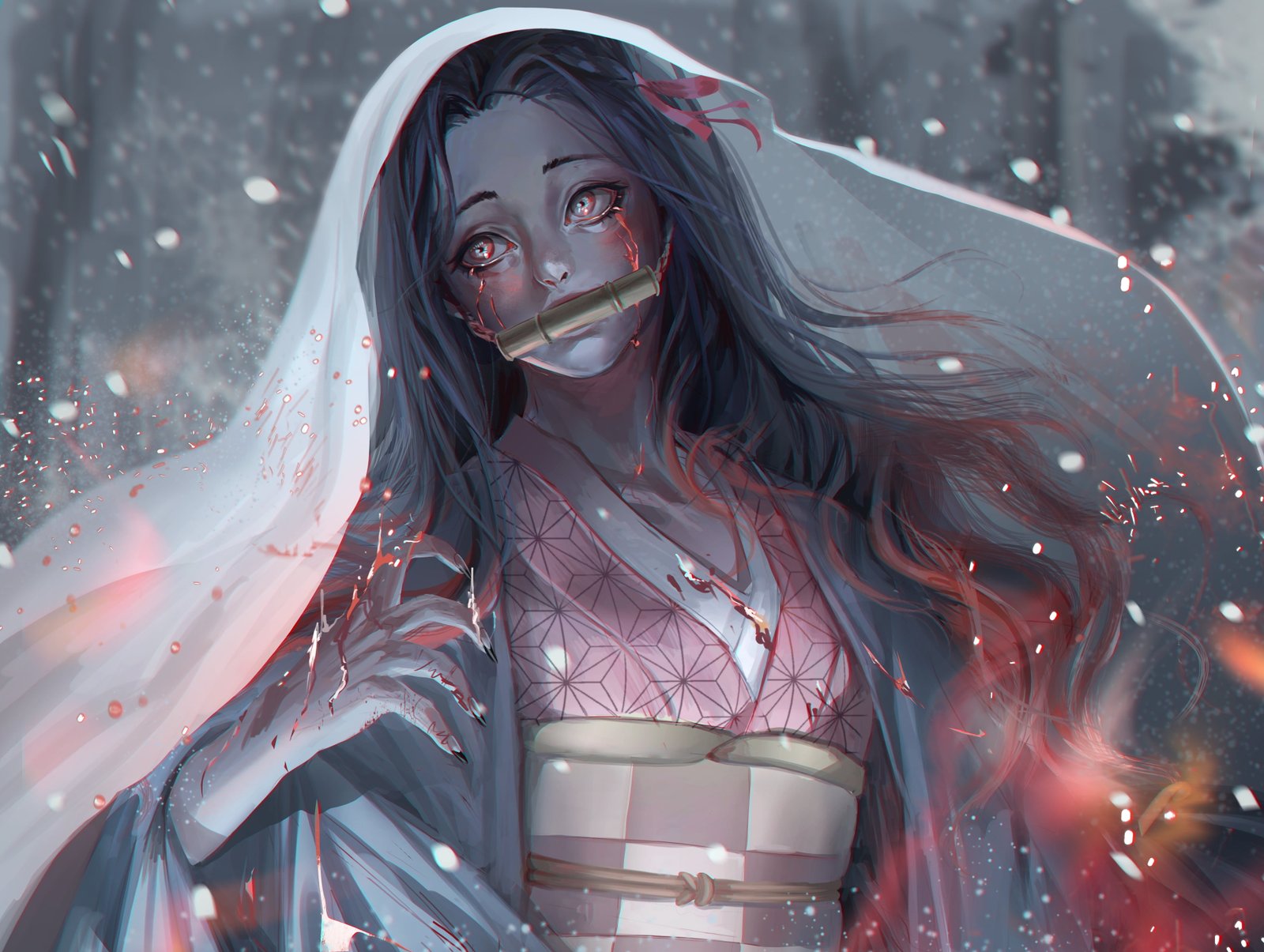Kimetsu no Yaiba anime girls long hair black multi colored 2k 4k