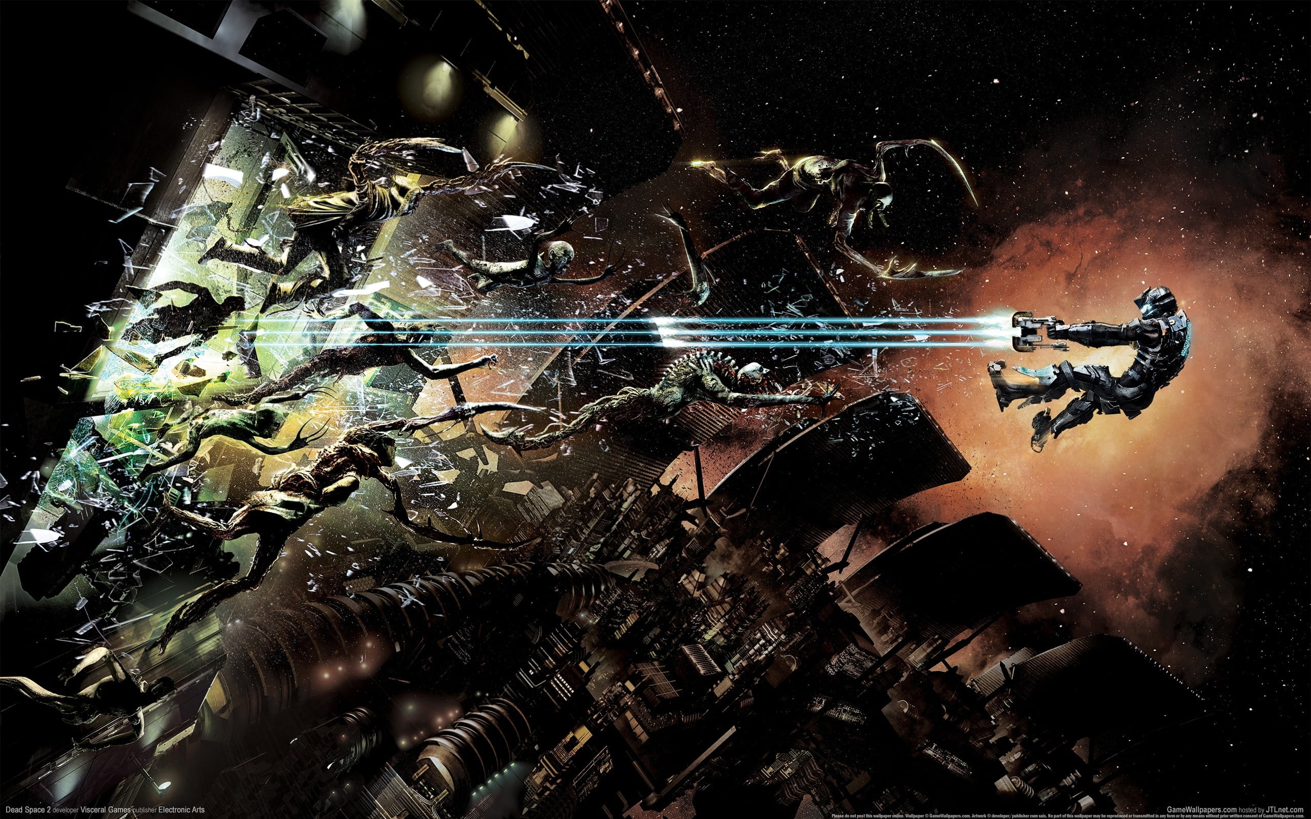 man shooting blast of light digital wallpaper Dead Space 2 2k