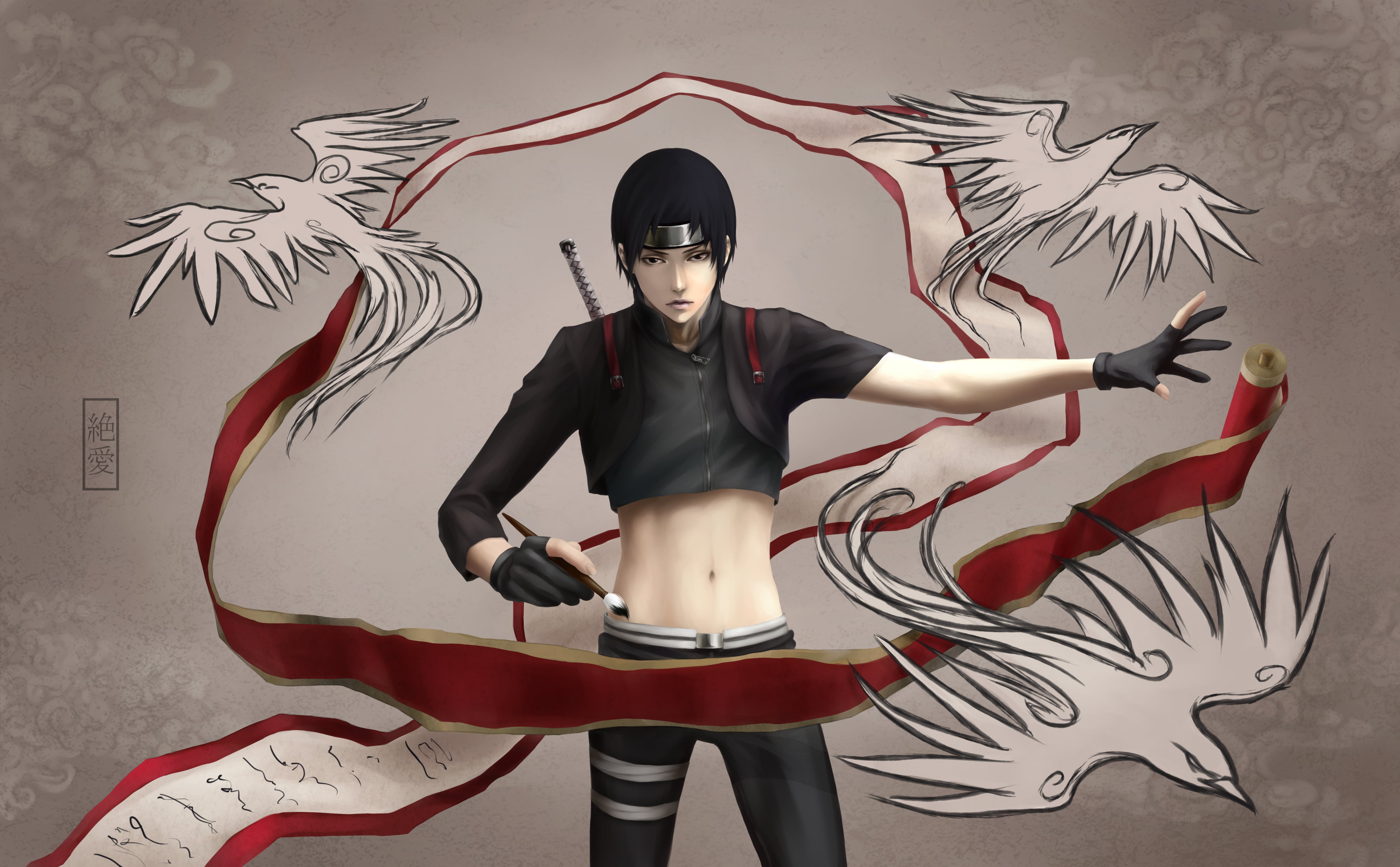 Naruto Sai clip art birds brush scroll women people 2k 4k 5k