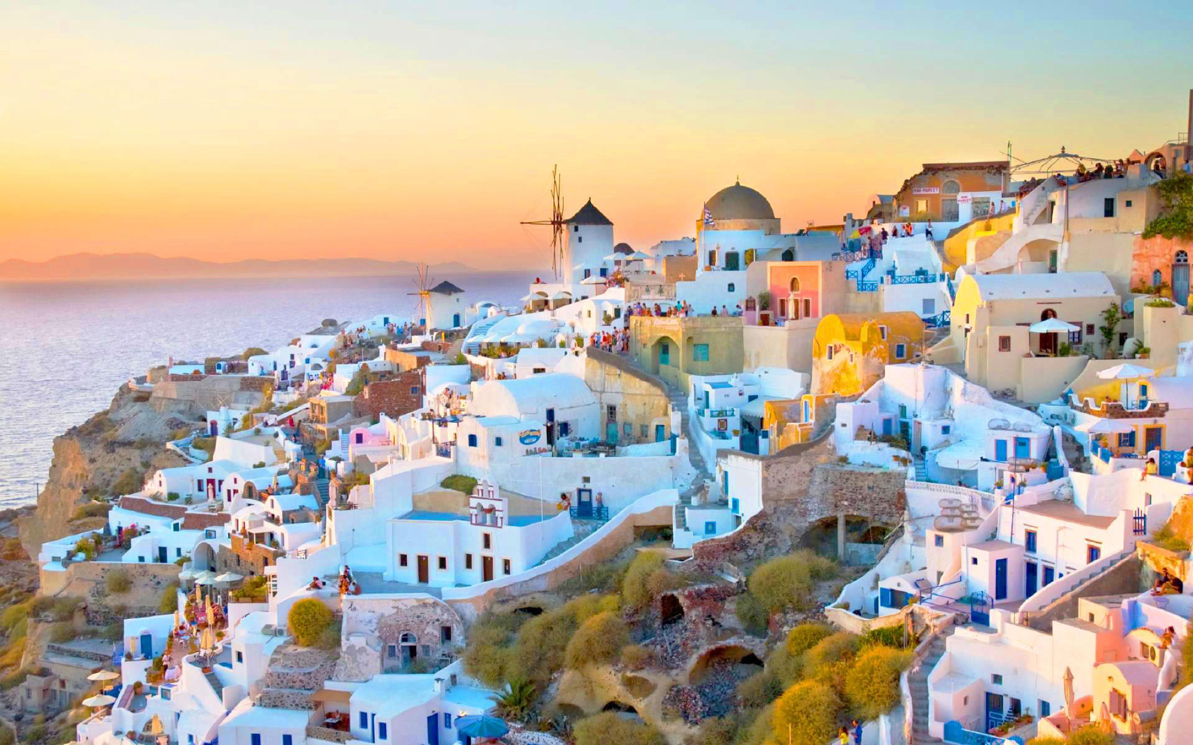 Oia Village On Santorini Island In Greece Sunset Landscape Wallpaper For Desktop 2k 4k