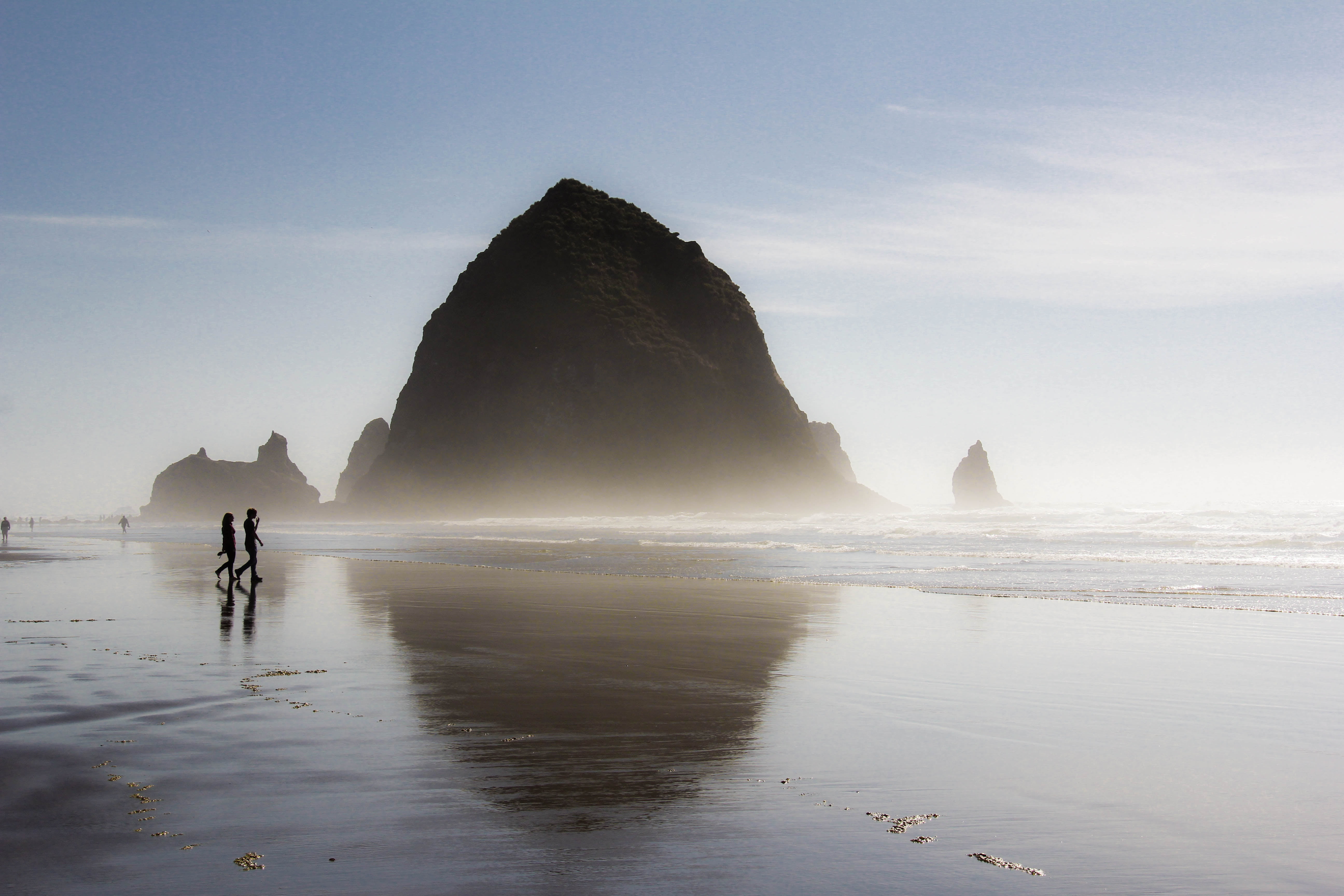 photography of mountain Haystack Rock shore seashore 2k 4k 5k