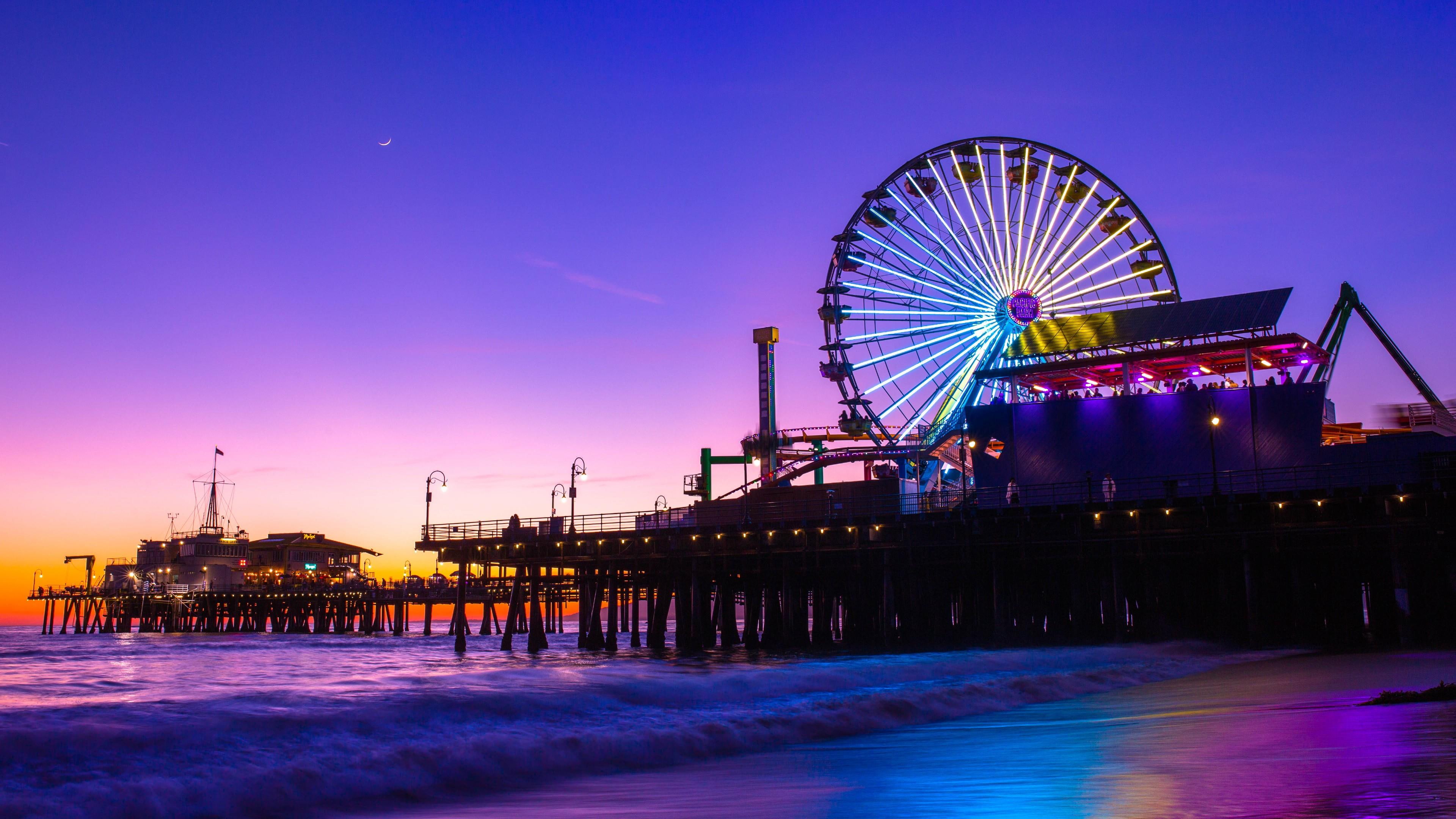 santa monica pier night california united states 2k 4k