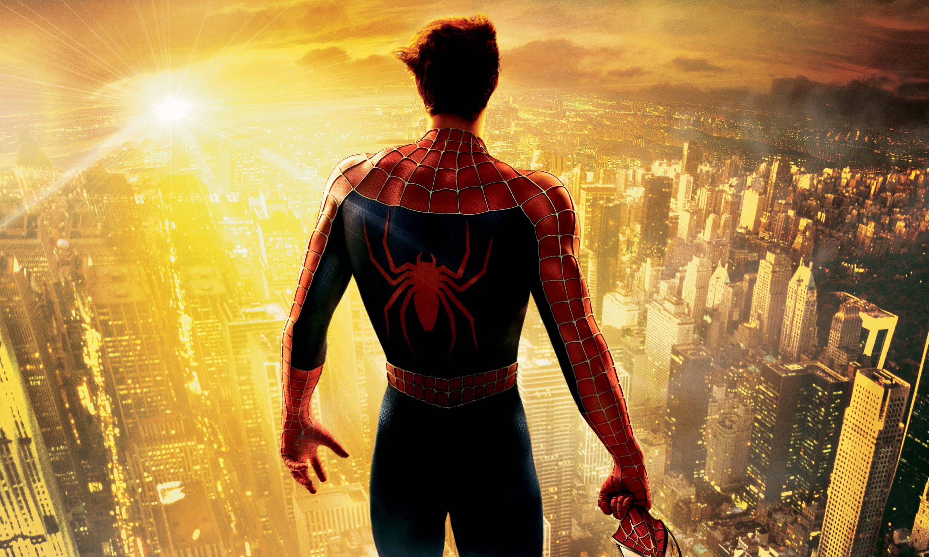 Spider man wallpaper Peter Parker Tobey Maguire city rear view 2k