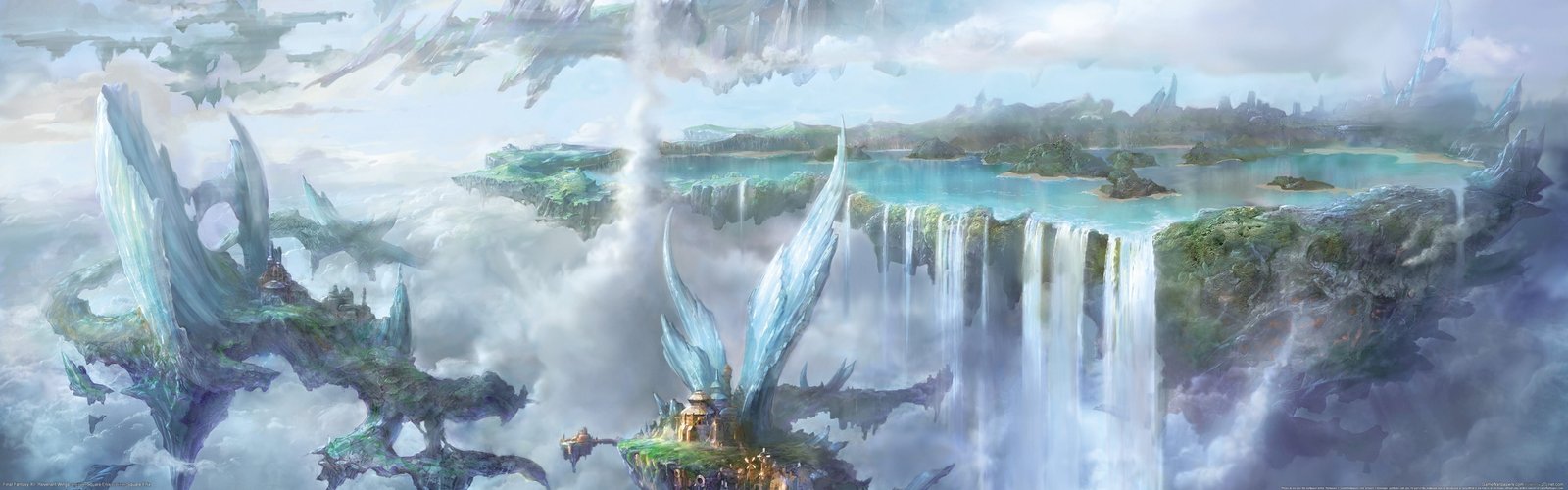 waterfalls digital wallpaper anime multiple display nature 2k 4k 5k