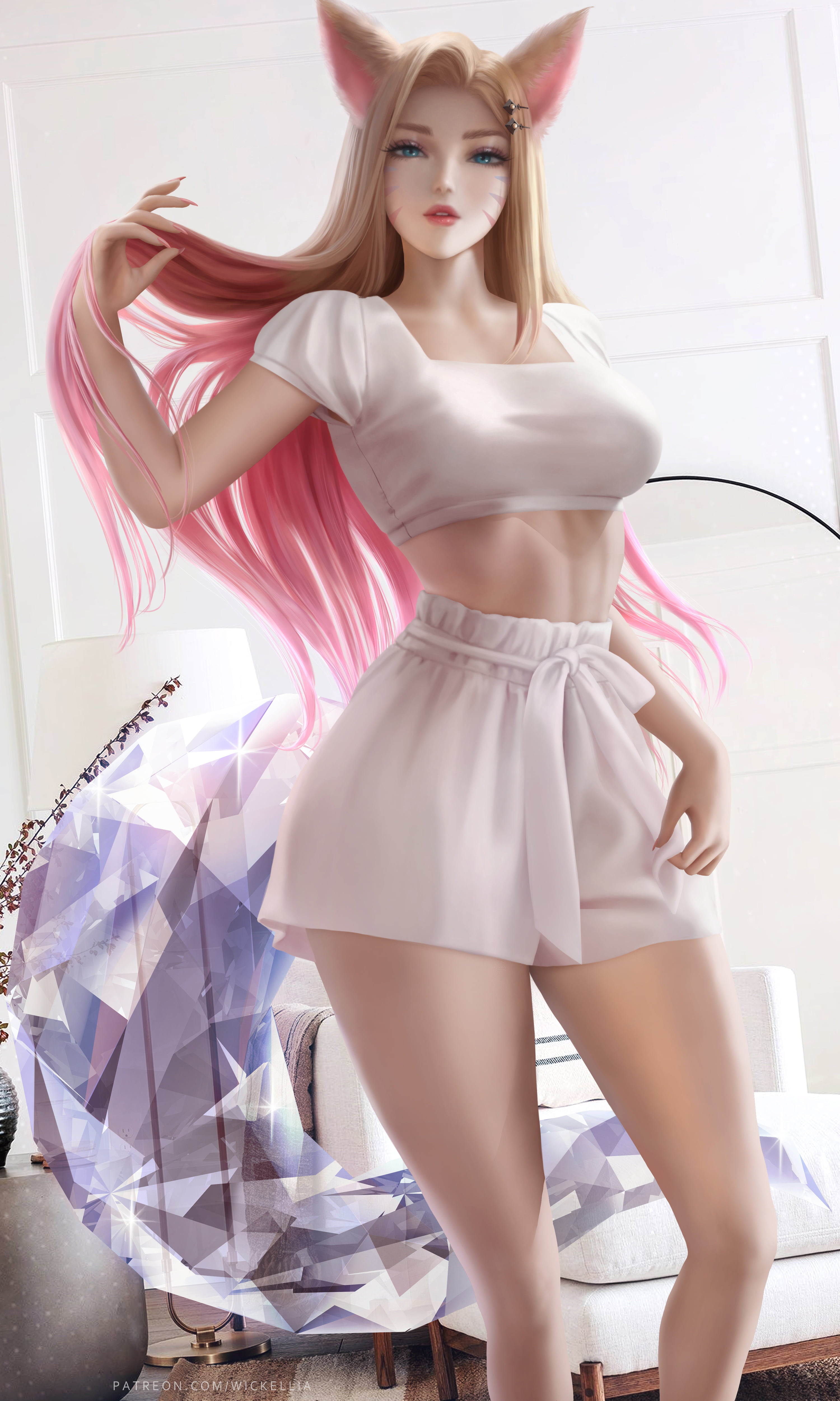 Wickellia Ahri League of Legends animal ears fox girl 2k