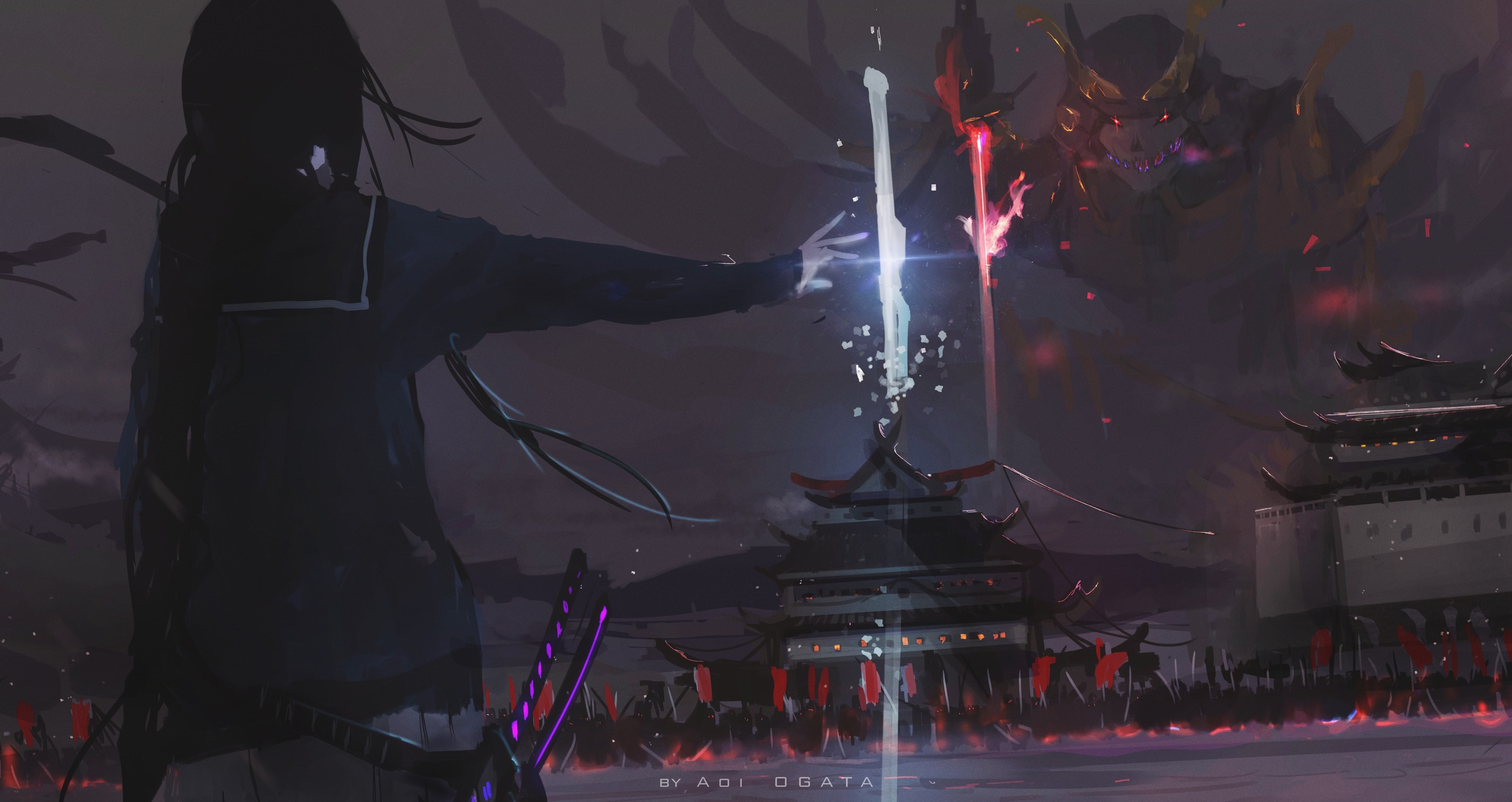 animated movie scenery Aoi Ogata katana samurai artwork arts culture and entertainment 2k 4k 5k