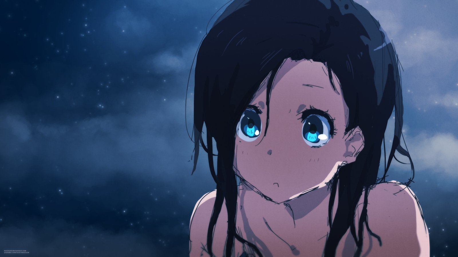 animated woman anime girls long hair blue eyes Tom Skender 2k 4k 5k