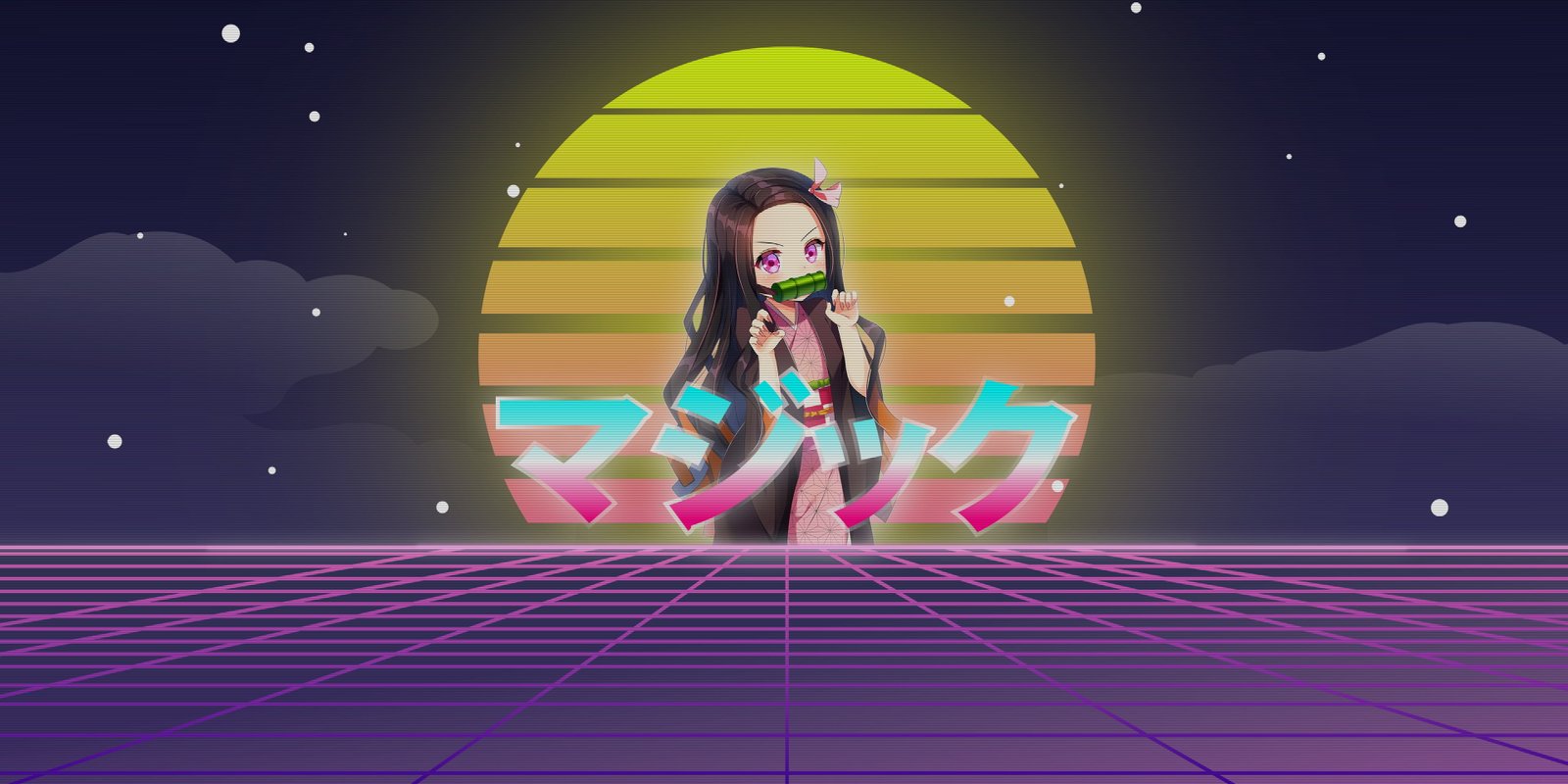 anime Kimetsu no Yaiba vaporwave girls 2k 4k