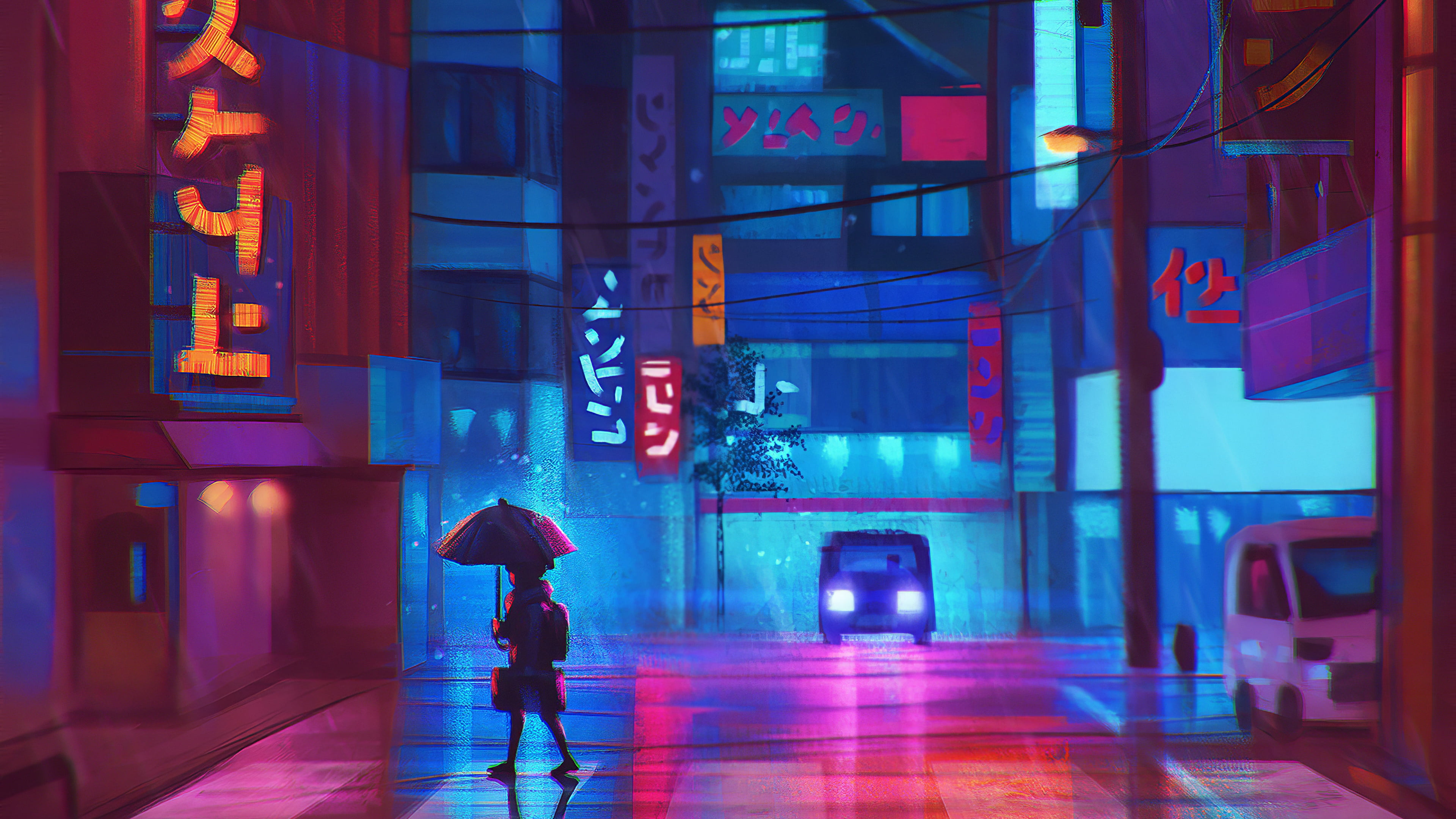 anime landscape neon colorful 2k 4k