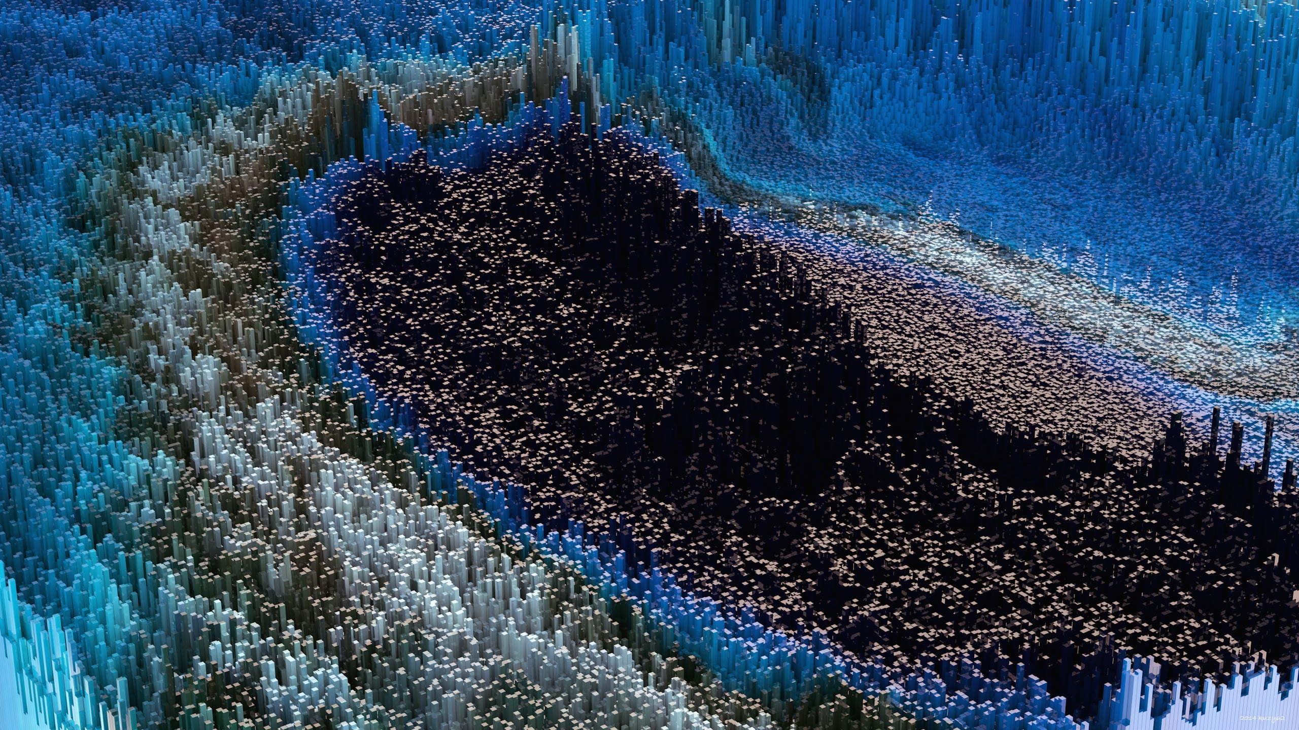 brown yellow and blue corals abstract digital art artwork 2k