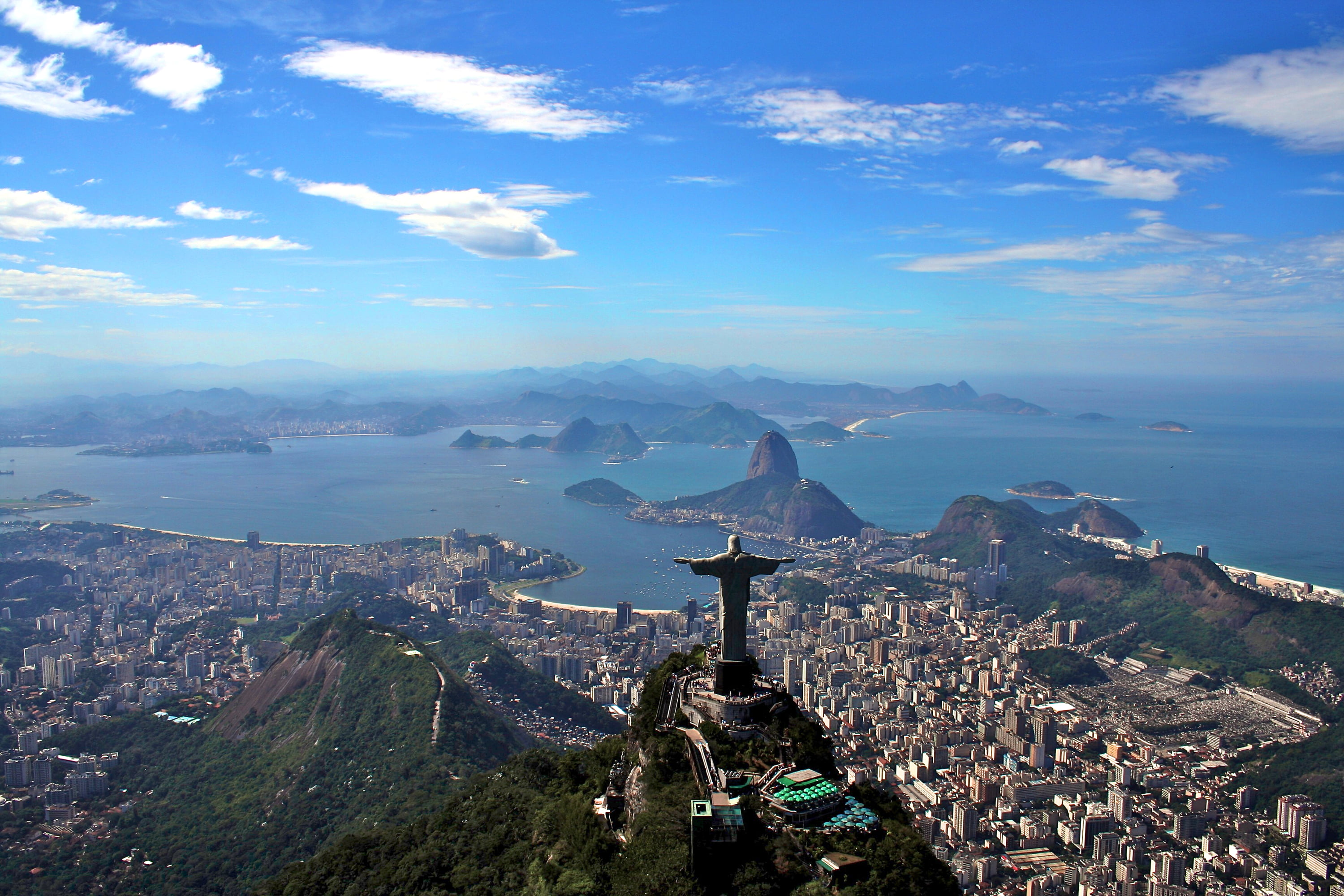 Christ The Redeemer Brazil landscape mountains the ocean 2k
