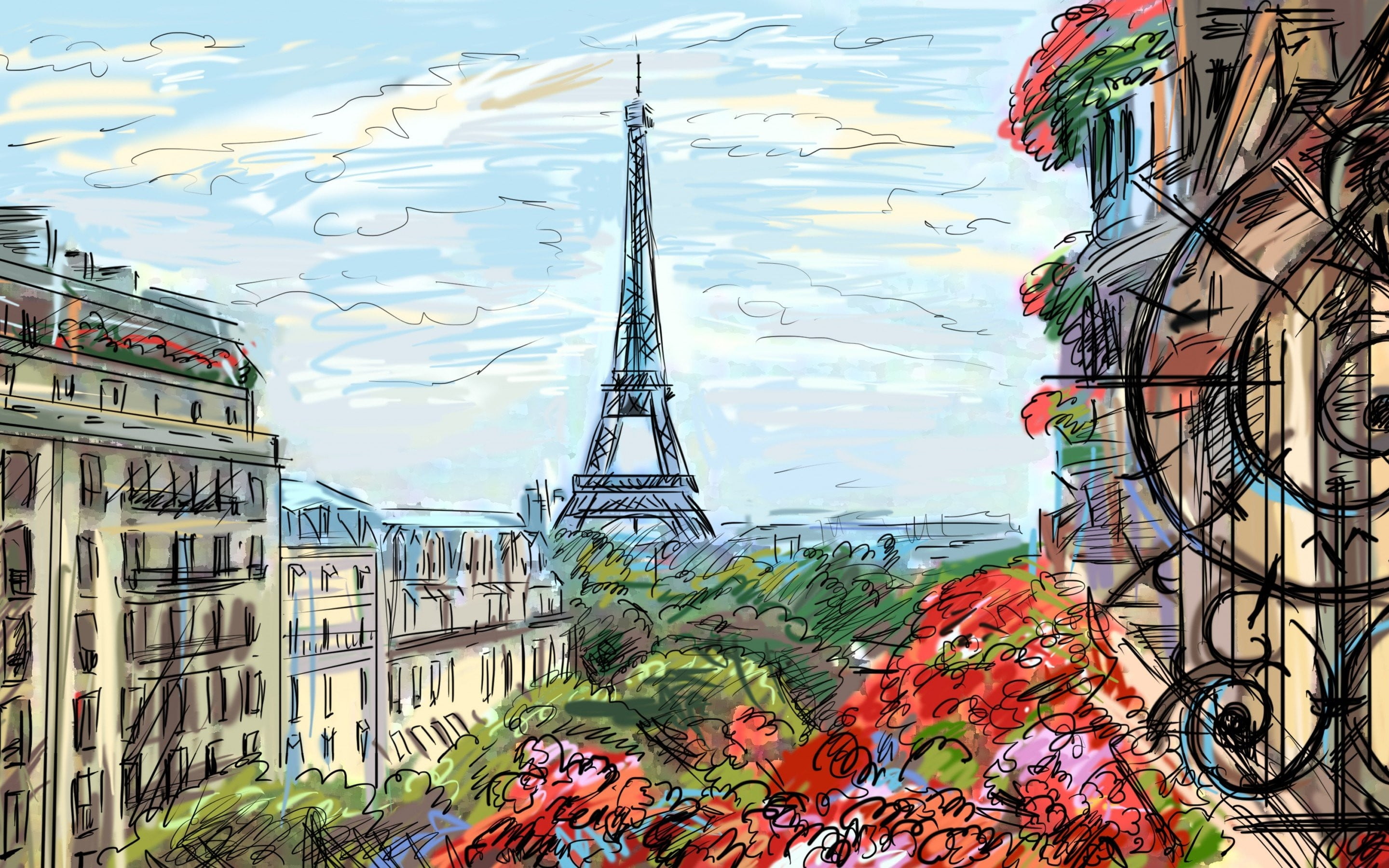 Eiffel Tower illustration Paris painting France 2k