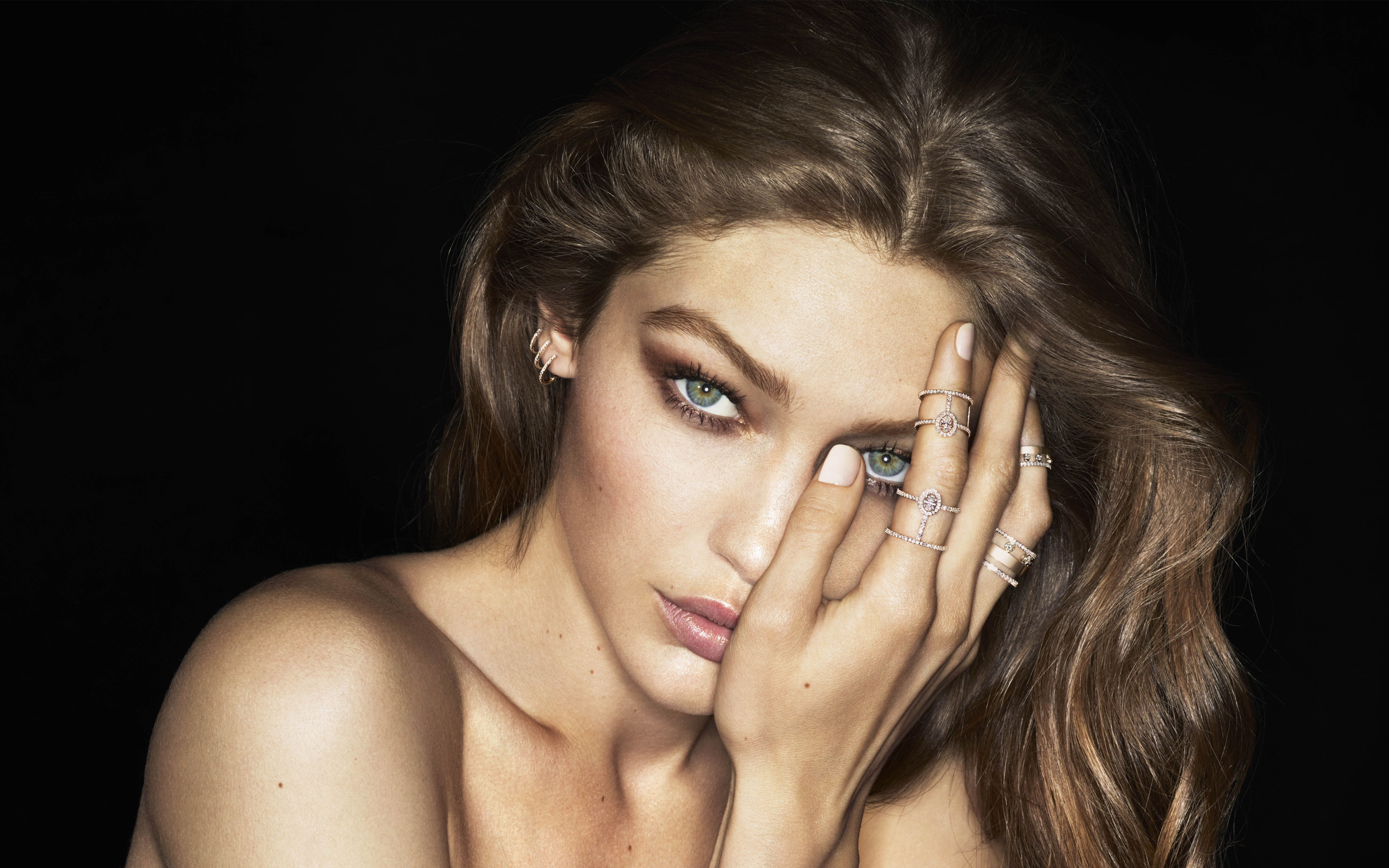 Gigi Hadid portrait black background young adult 2k 4k
