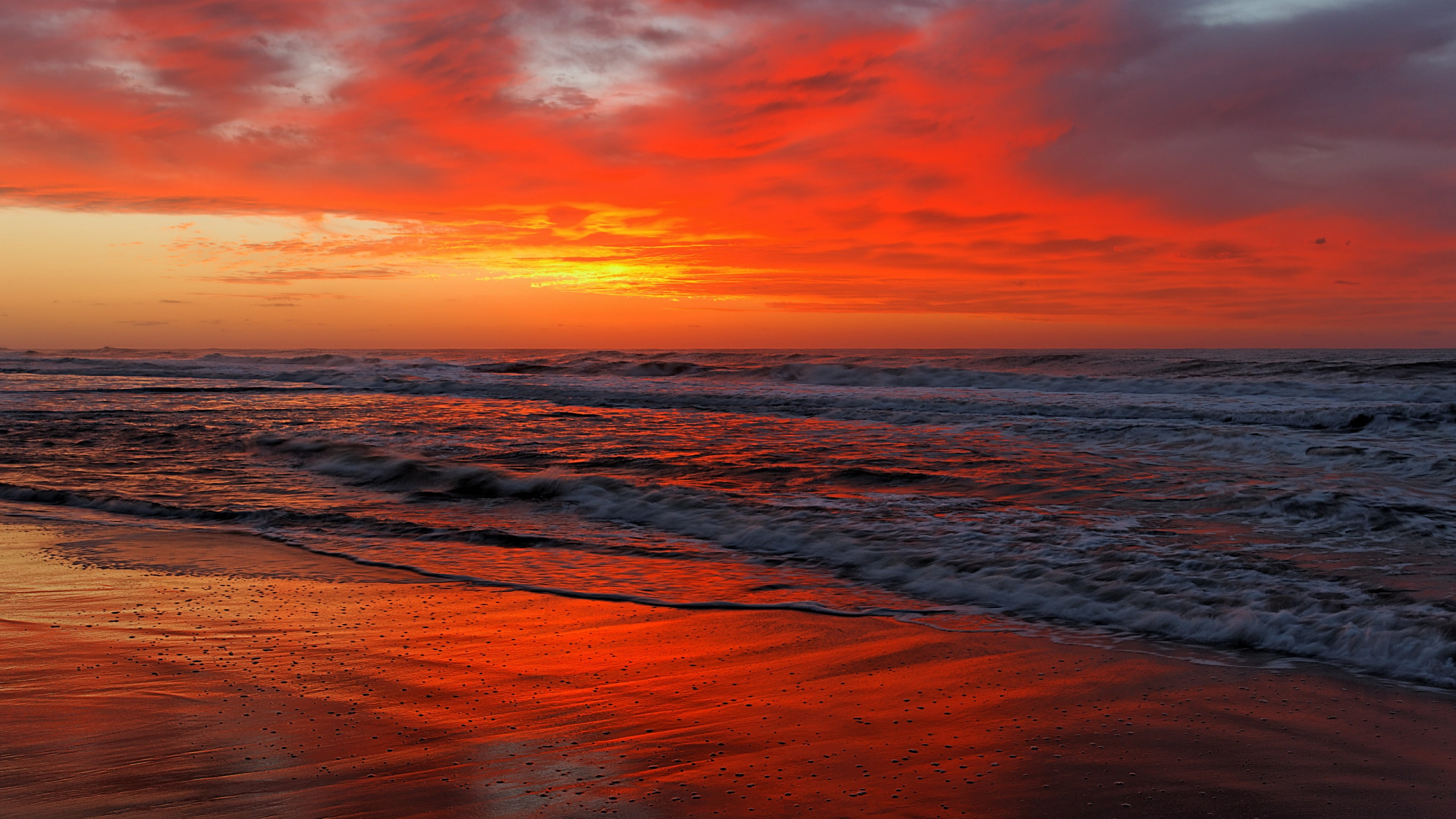 horizon sea sky sunset afterglow ocean red coast 2k 4k
