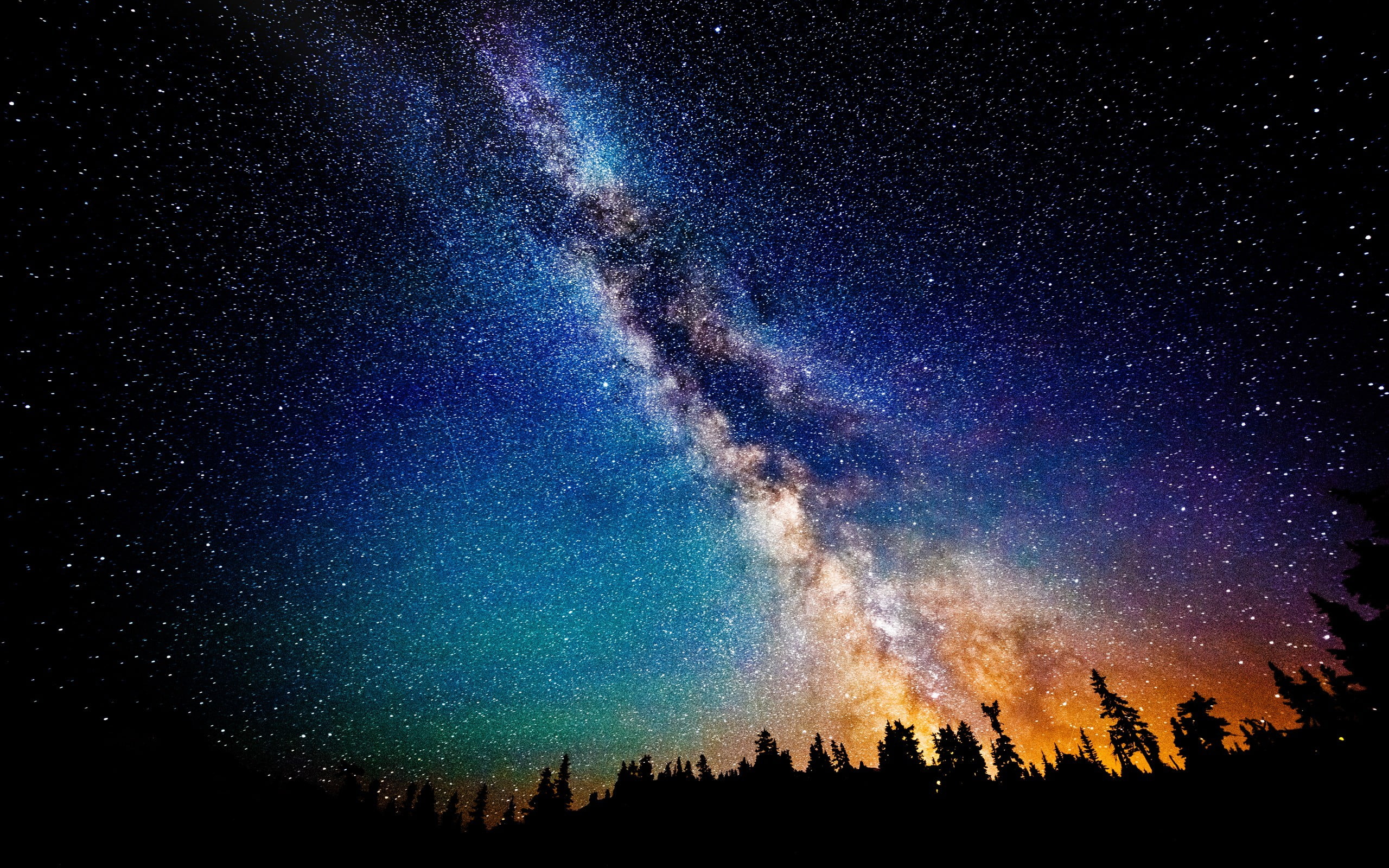 milky way cosmos photo during night time space stars trees 2k