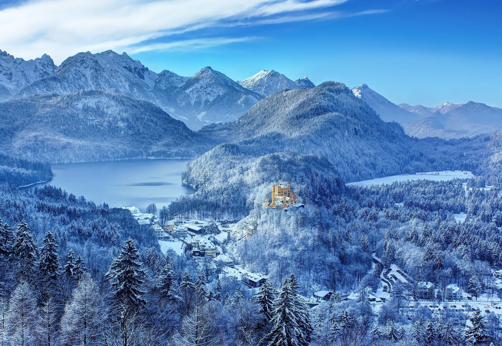 painting on mountains nature landscape trees forest Germany 2k