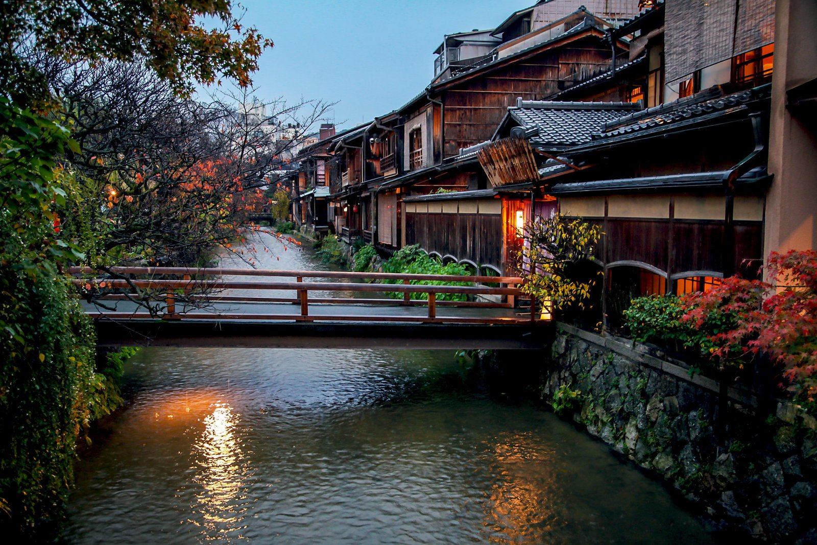 photo of bridge over river Kyoto Autumnal Leaves autumnal leaves 2k