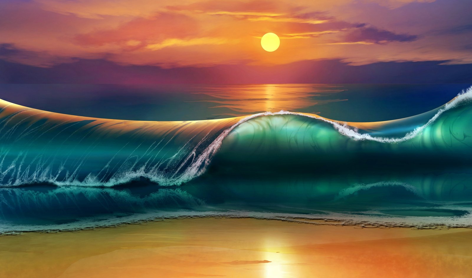 sea wave during daytime illustration art sunset beach waves 2k 4k 5k