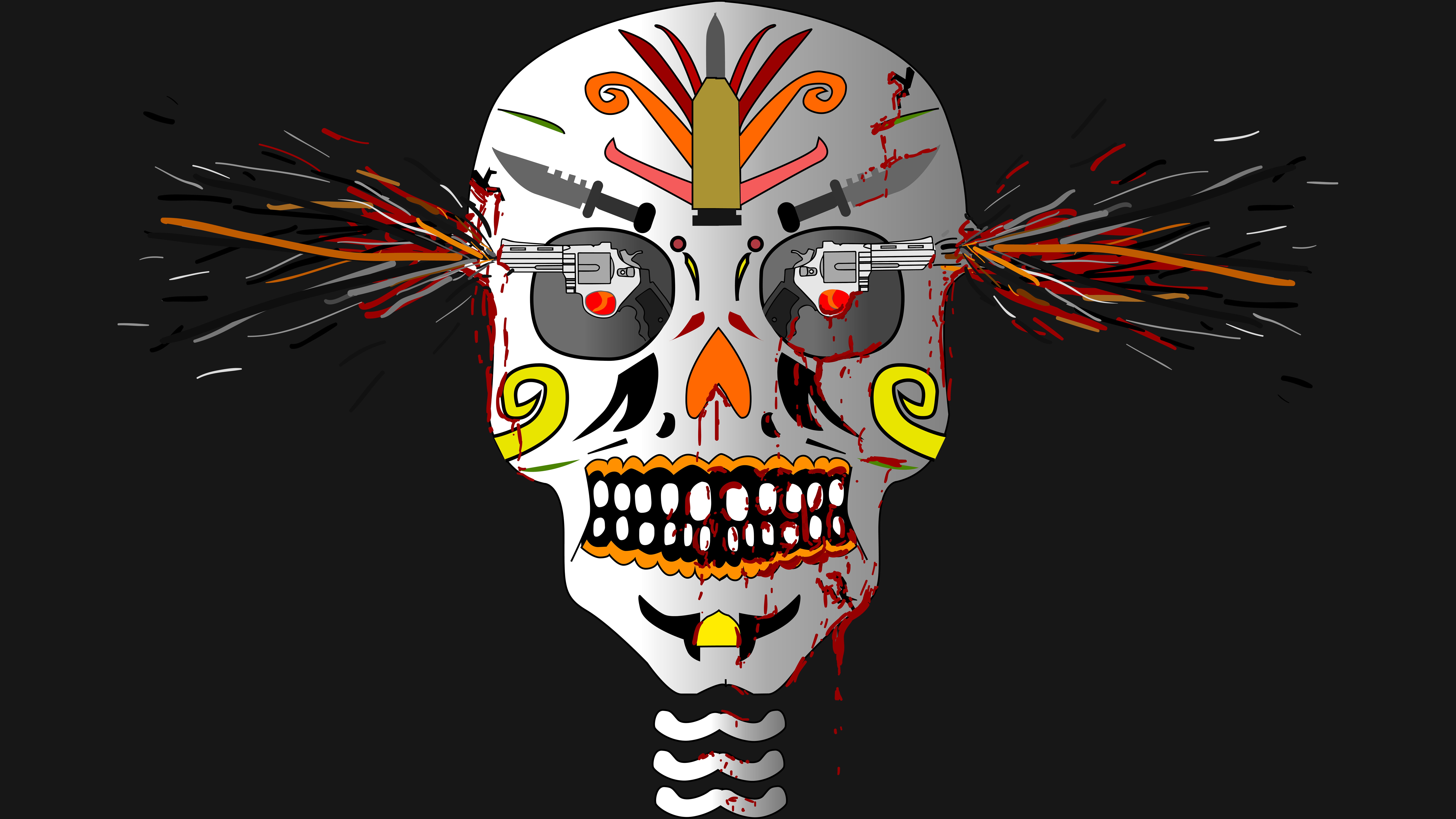 skull gun artist artwork digital art hd multi colored 2k 4k 5k 8k