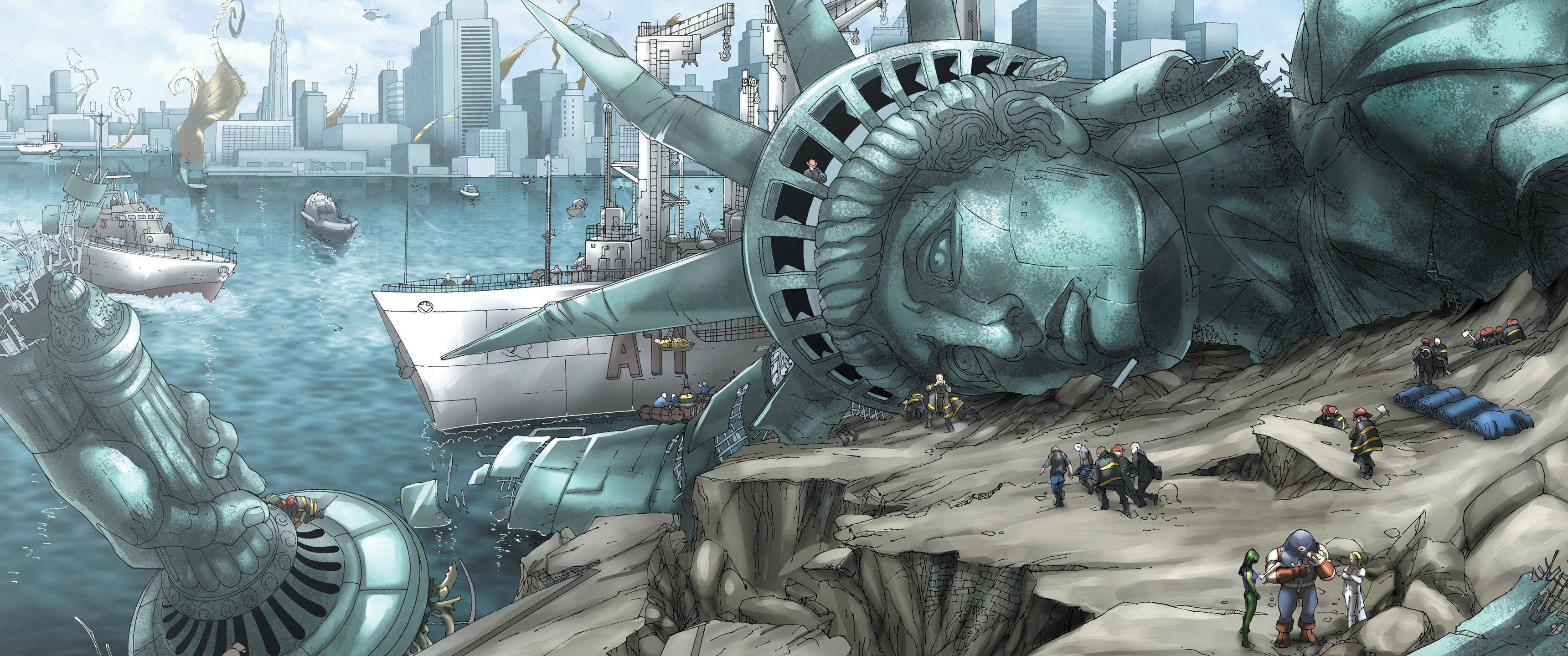 Statue of Liberty cartoon wallpaper artwork superhero Men 2k