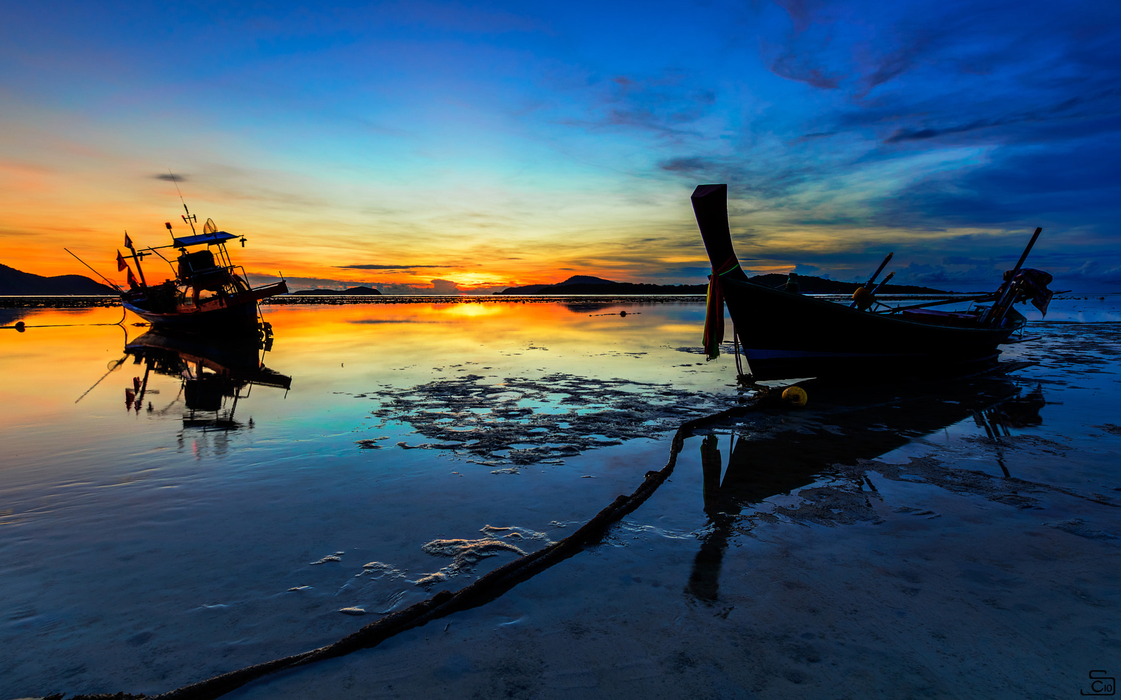 Tambon Rawai Phuket Thailand Sunset Red Sky Dusk Long Tail Boat Sandy Beach Reflection In Water Landscape Desktop Wallpaper Hd 2k 4k