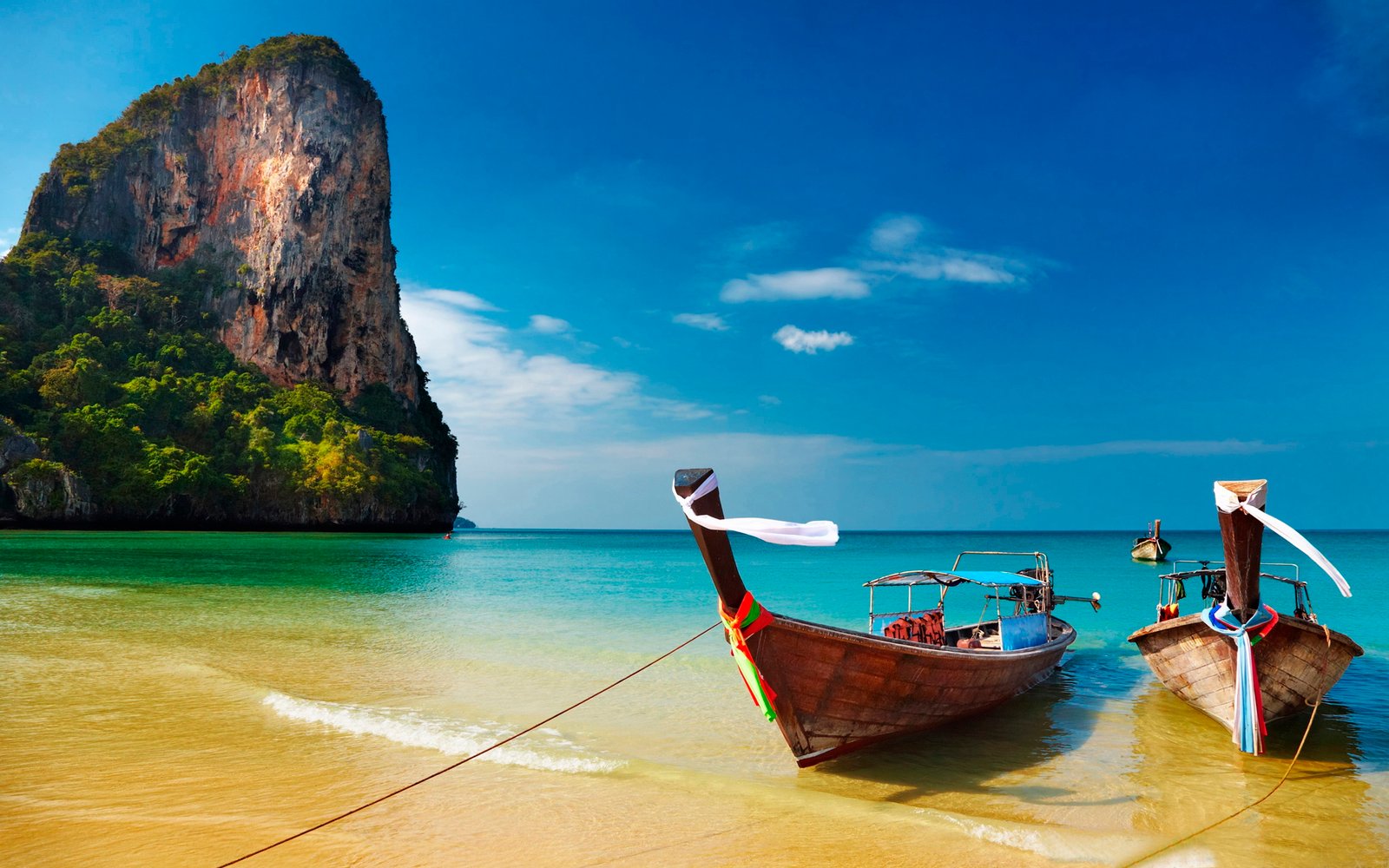 Thailand boats on the beach Desktop HD Wallpaper nautical vessel 2k 4k