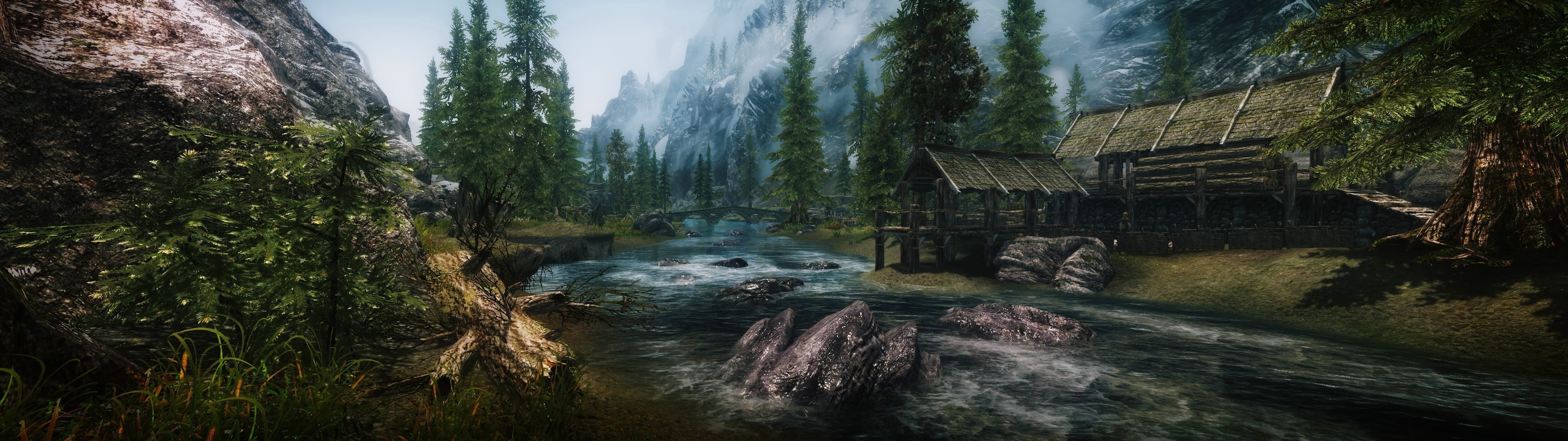 the elder scrolls v skyrim mods nature landscape multiple display river 2k 4k