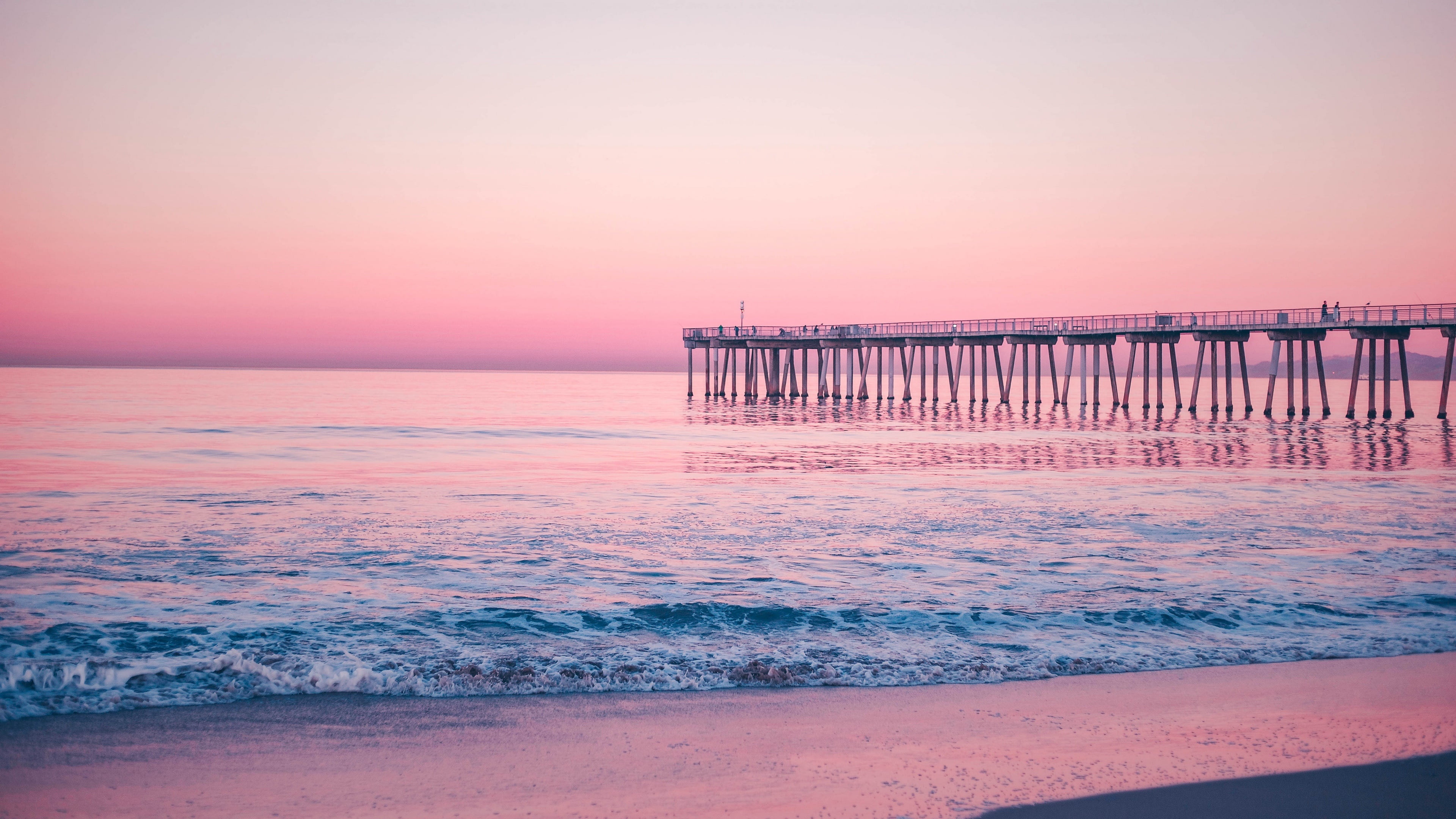 wave pink sky united states california hermosa beach coast 2k 4k