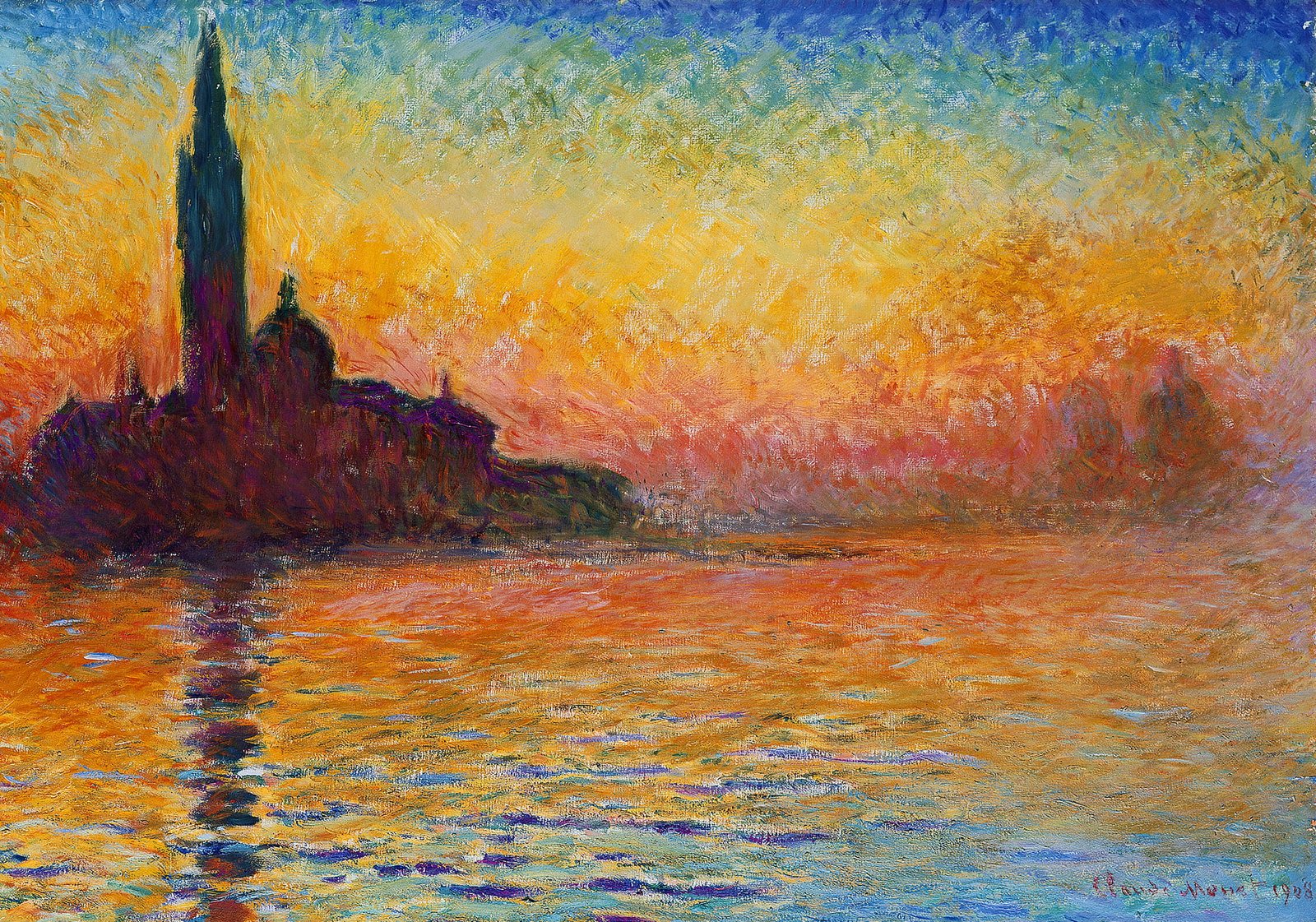 castle silhouette painting sea the sky landscape tower picture 2k