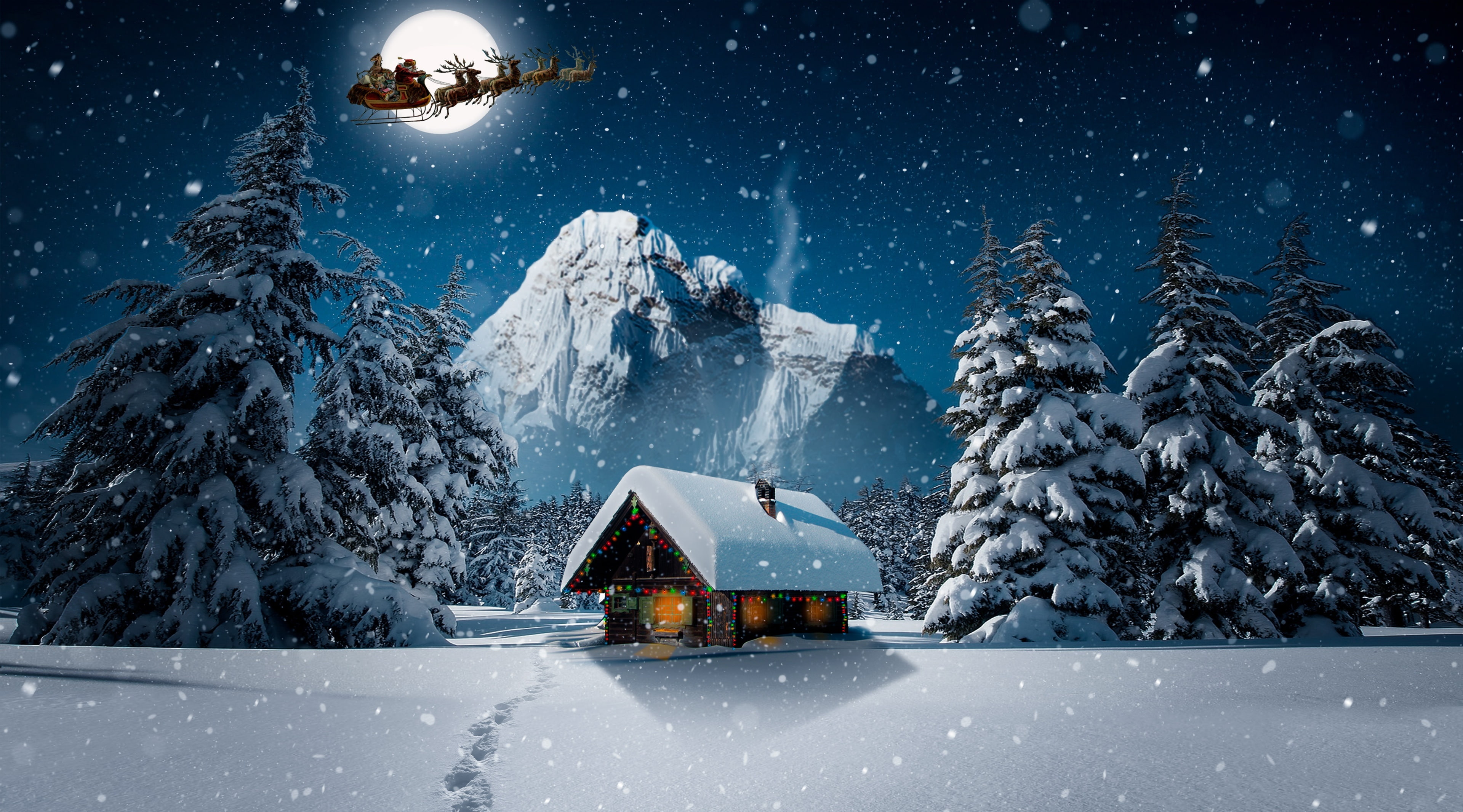 Christmas Winter Holidays Landscape Night Design Fantasy 2k 4k