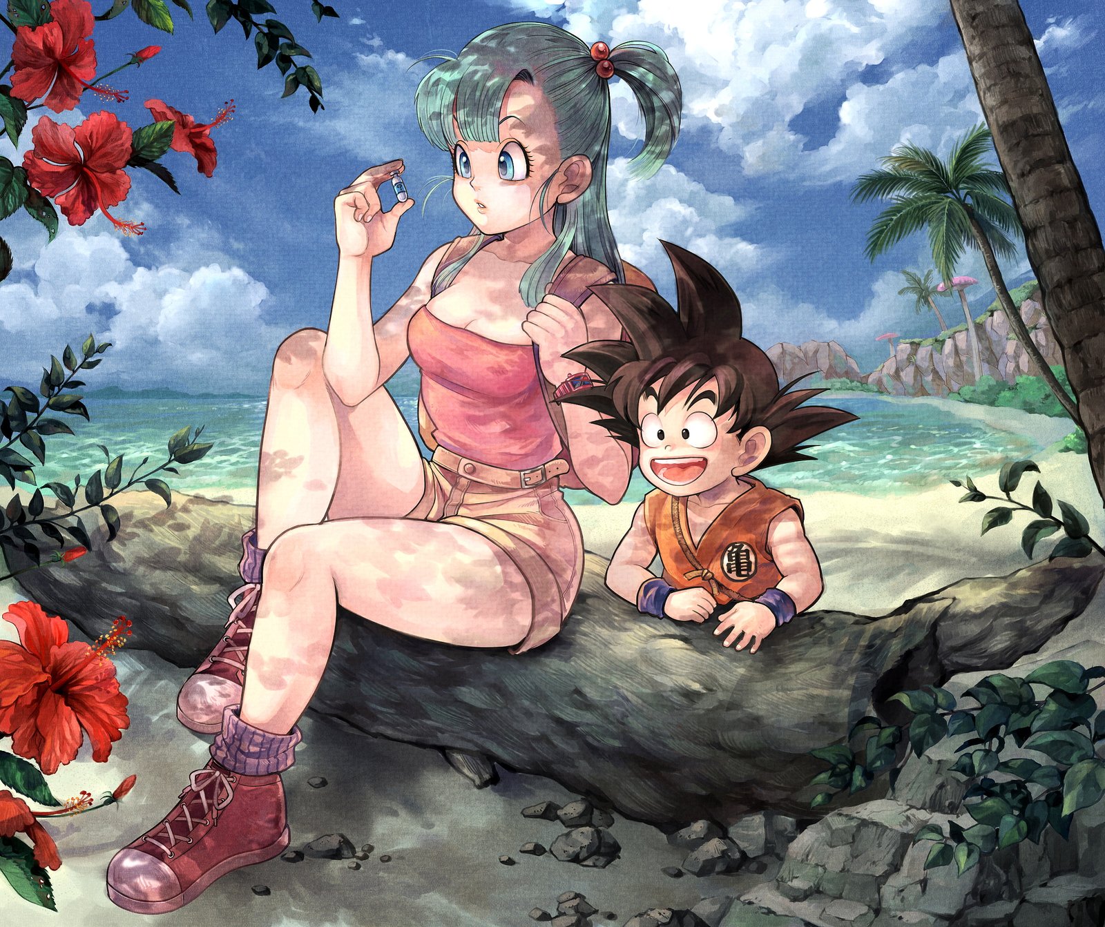 Dragon Ball Bulma Son Goku Young flowers 2k