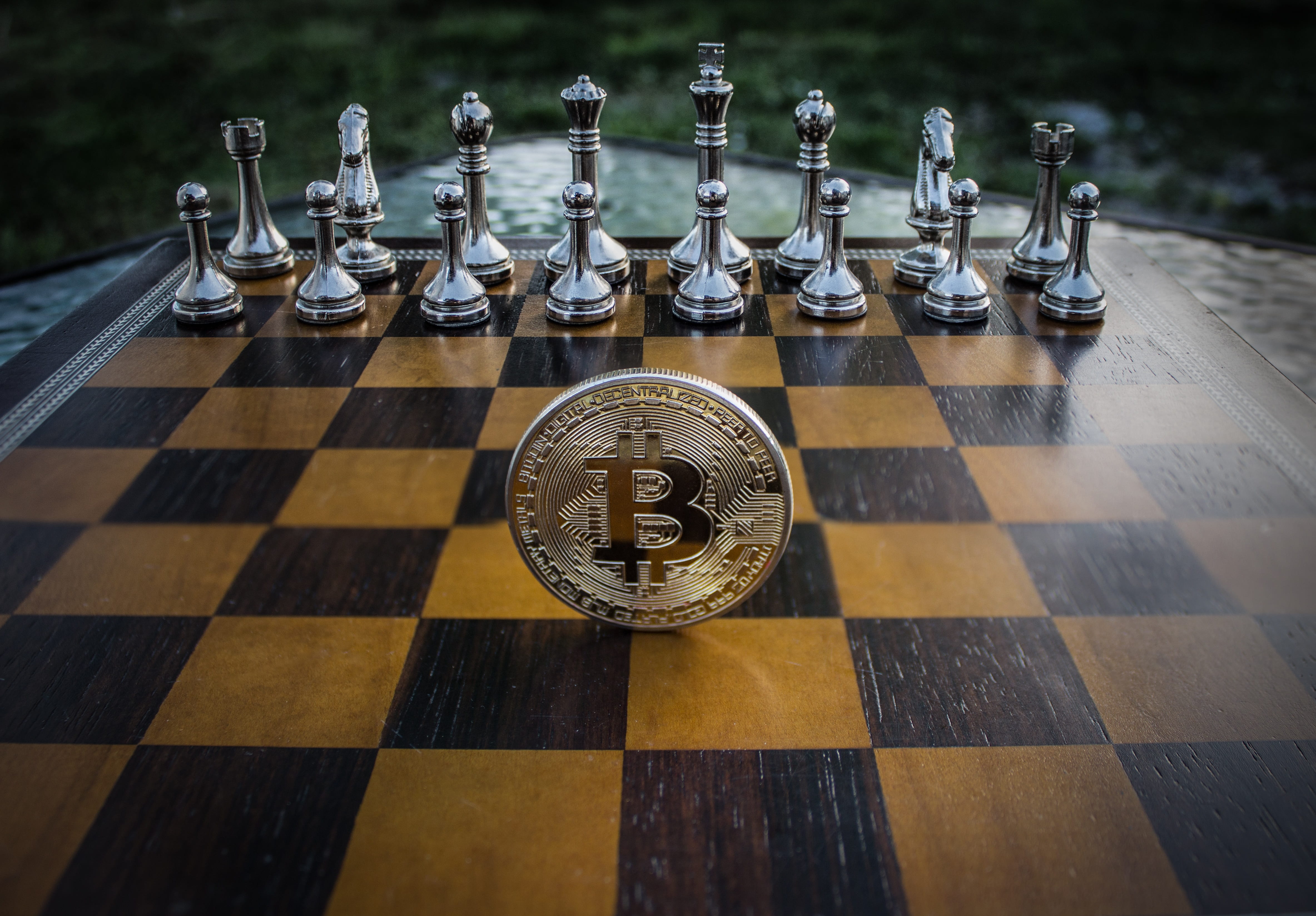 gold colored coin on chessboard cryptocurrency concept bitcoin 2k 4k 5k
