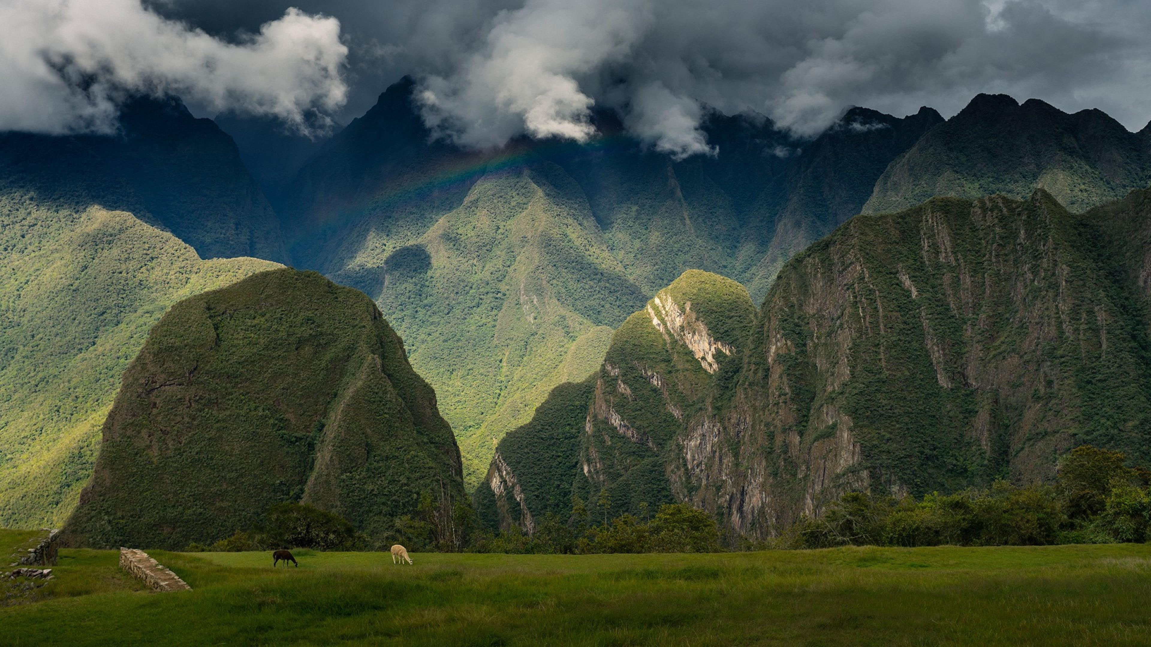 grassland machu picchu andes peru citadel inca cloud 2k 4k