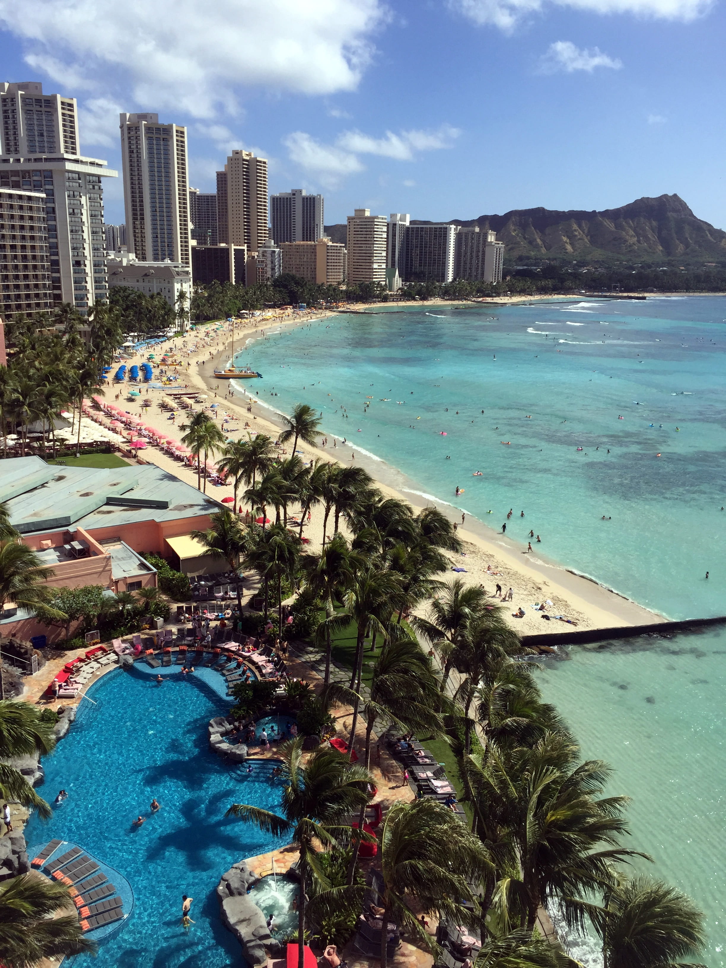 people at the beach near city waikiki hawaii diamond head 2k