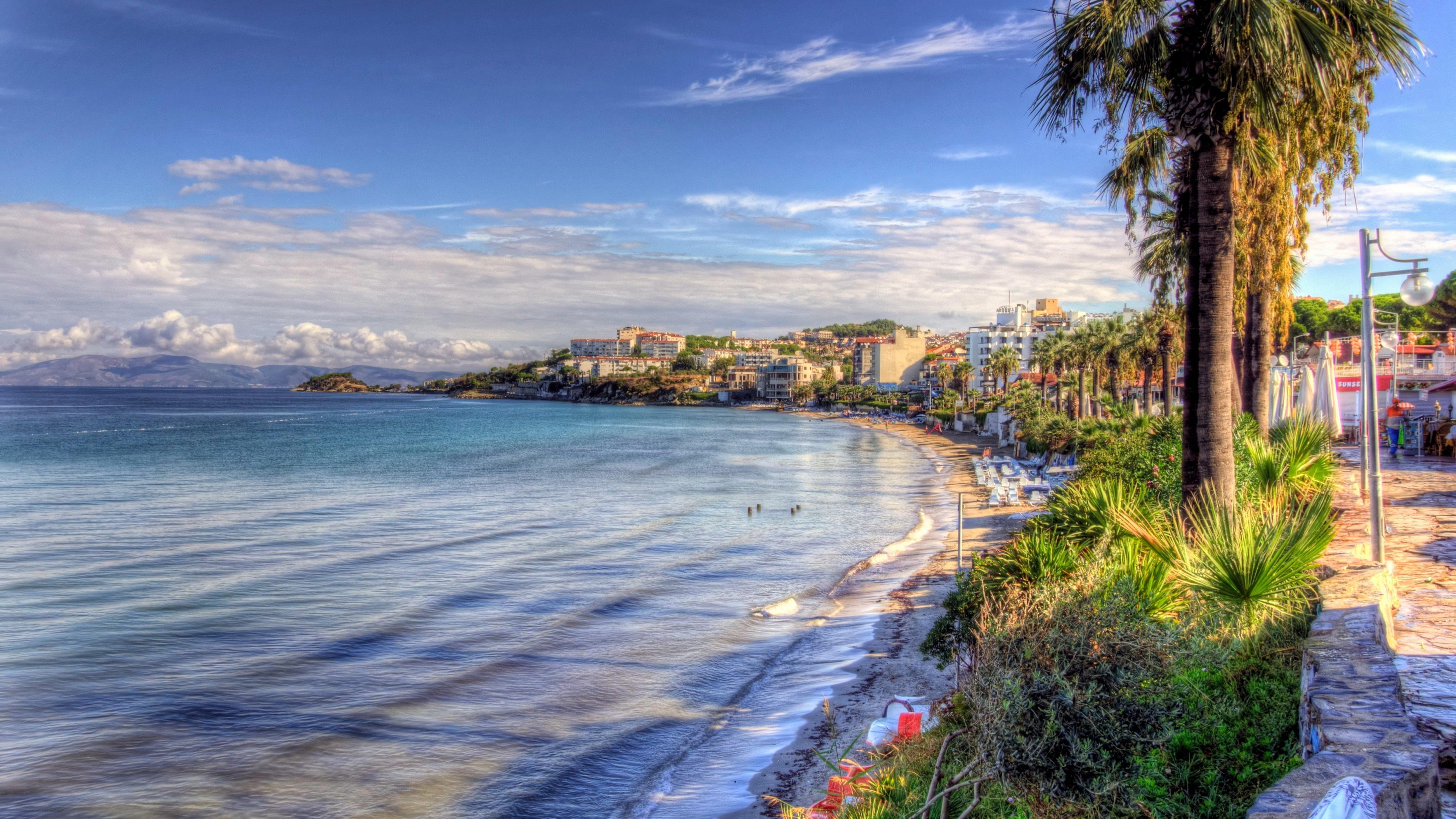 sky sea coast kusadasi shore turkey ocean beach aydin 2k 4k