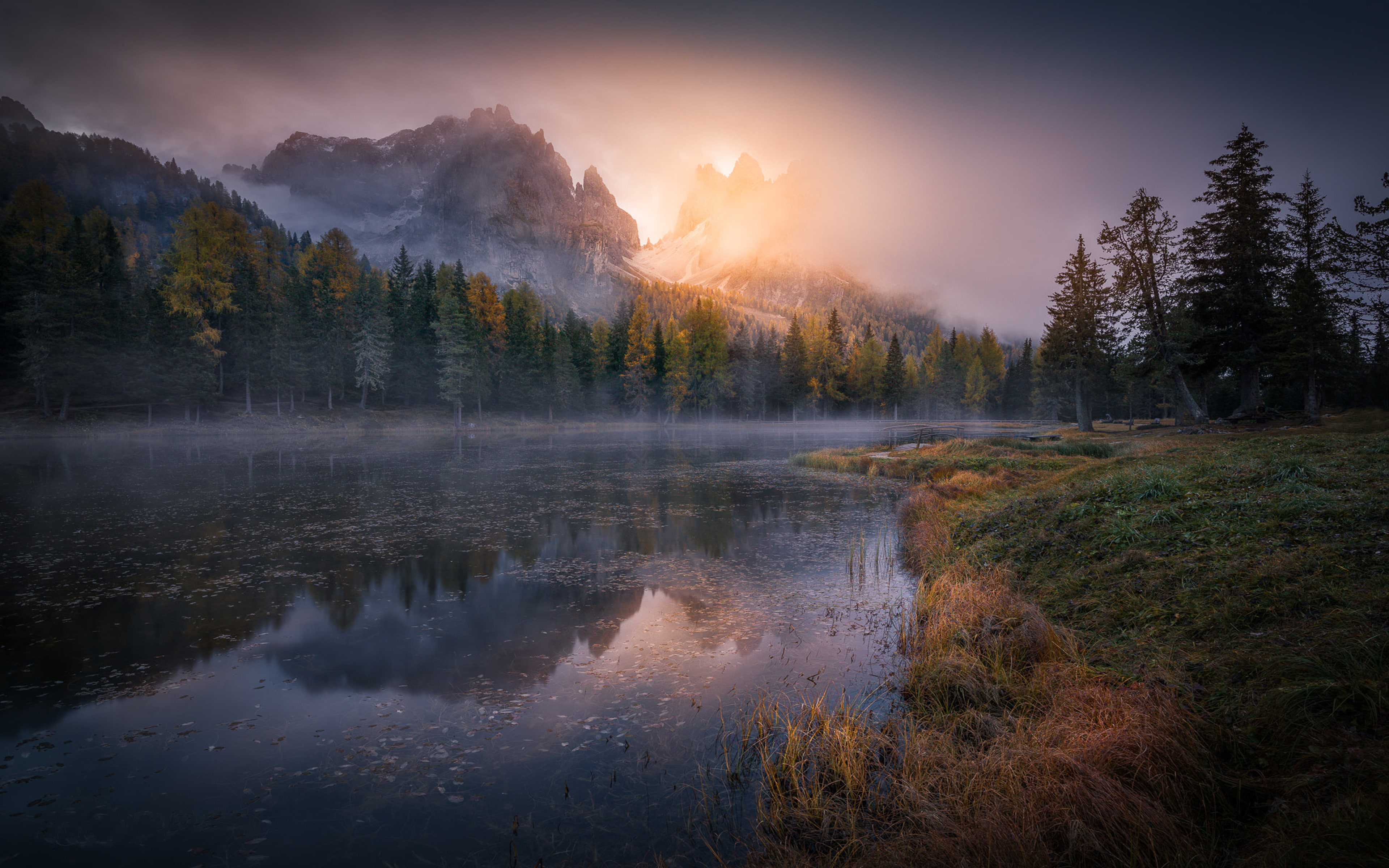 Sunrise Lago Antorno Dolomites Italy Autumn Landscapes Photography Wallpaper For Desktop 2k 4k