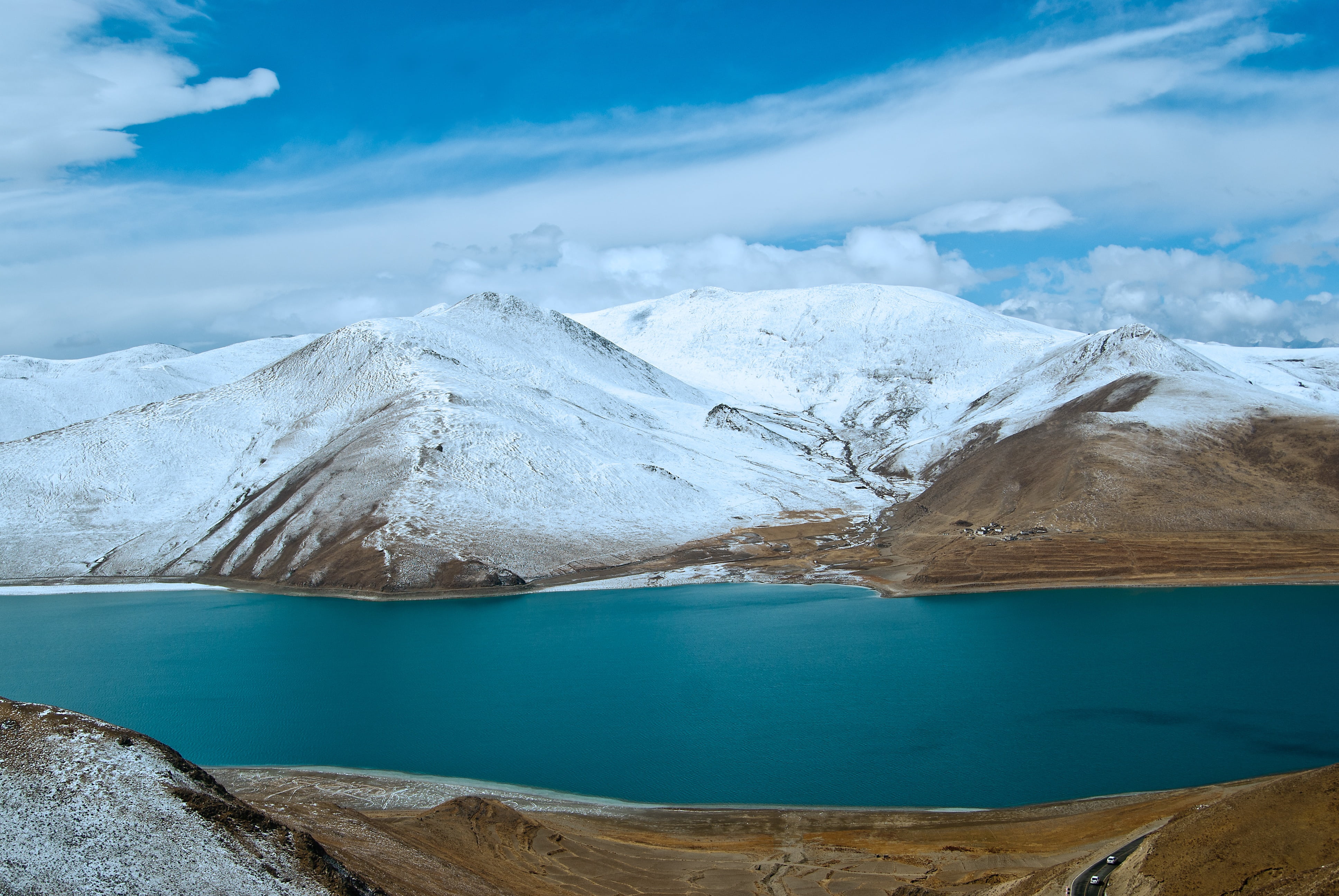 tibet landscape blue sky and white clouds yanghu mountain 2k 4k