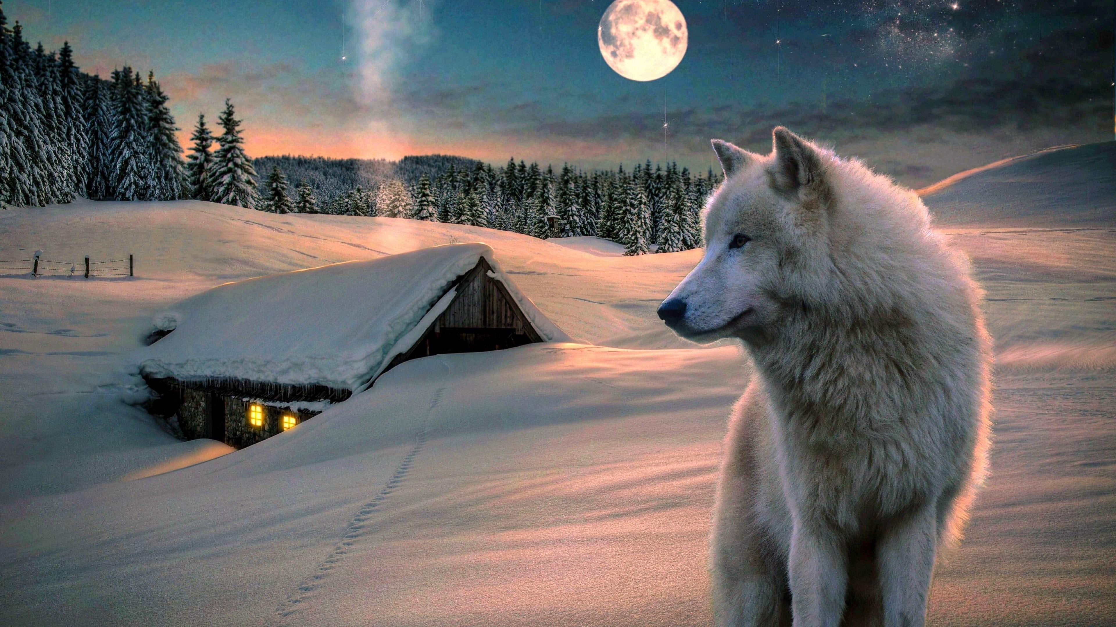 winter snow wolf moon sky nature landscape full 2k 4k