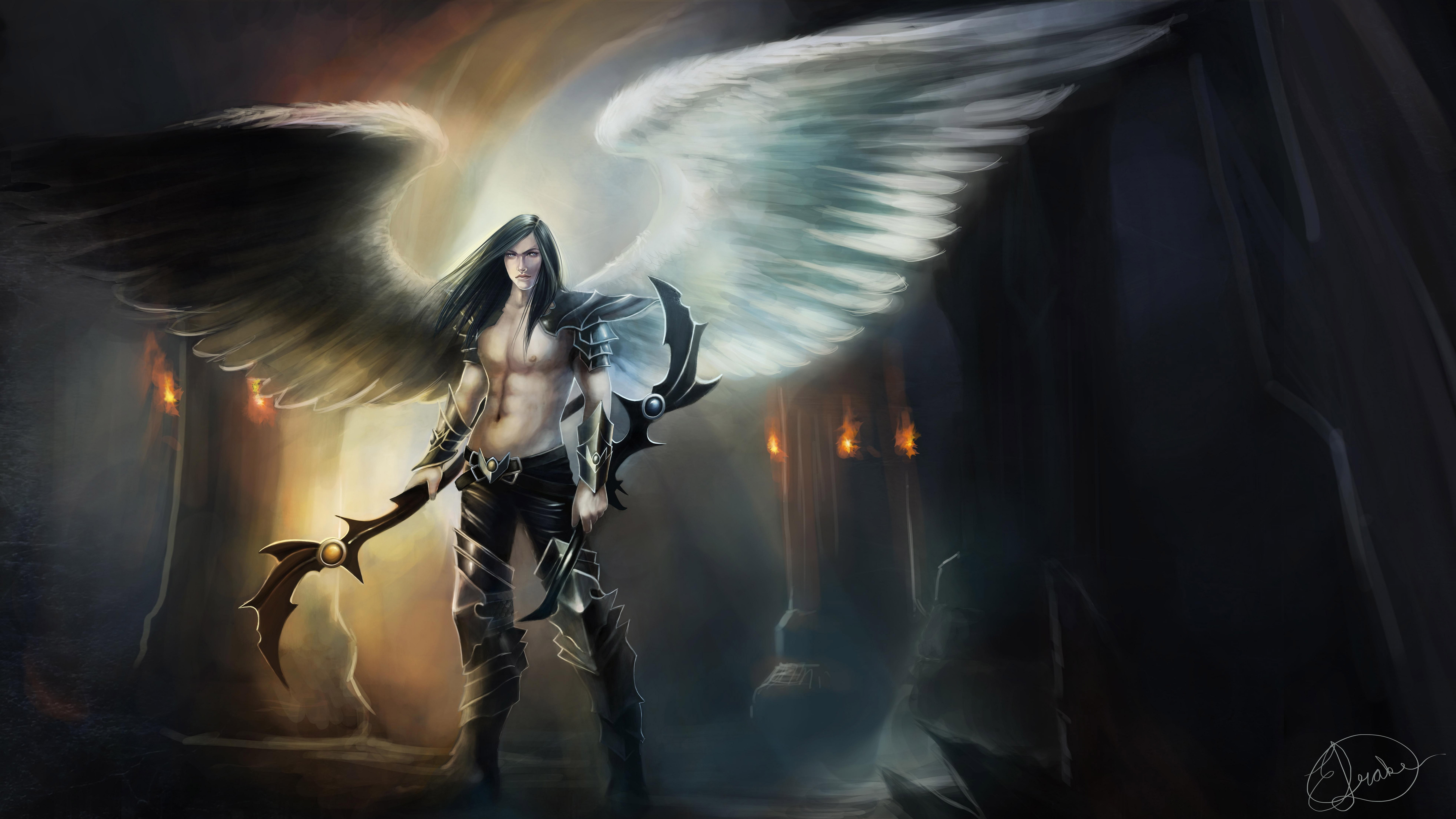 angel warrior fantasy wings artist digital art hd 2k 4k 5k 8k